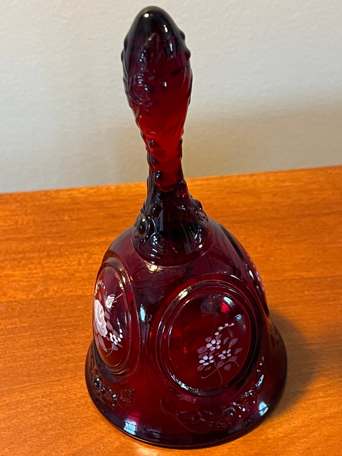 Vintage Fenton Red Amberina Bell Hand Painted and Signed by Dilu A. Art Glass Bells