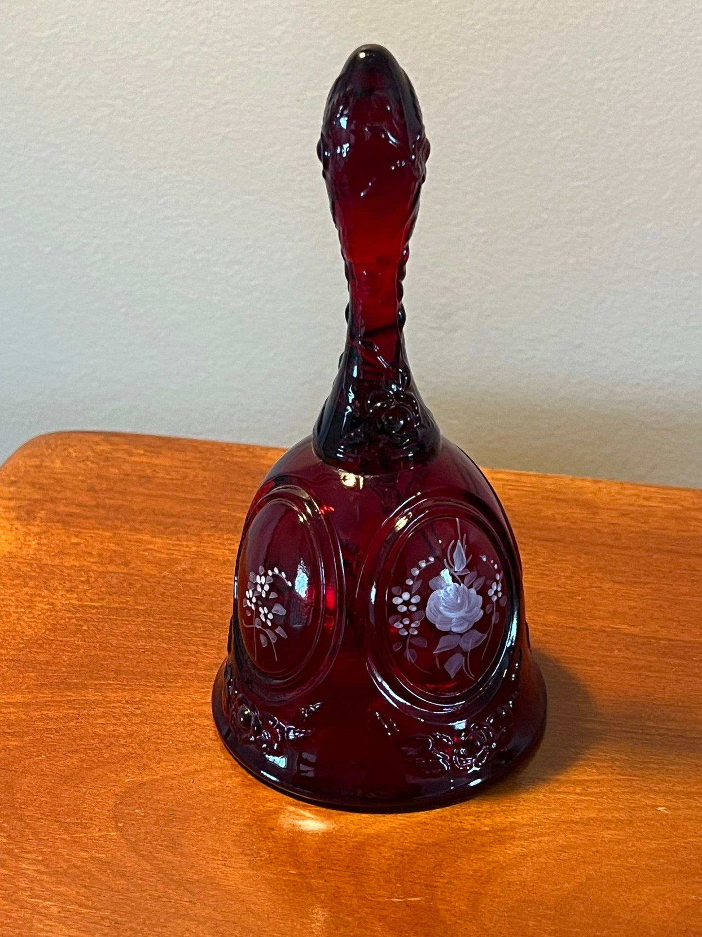 Vintage Fenton Red Amberina Bell Hand Painted and Signed by Dilu A. Art Glass Bells