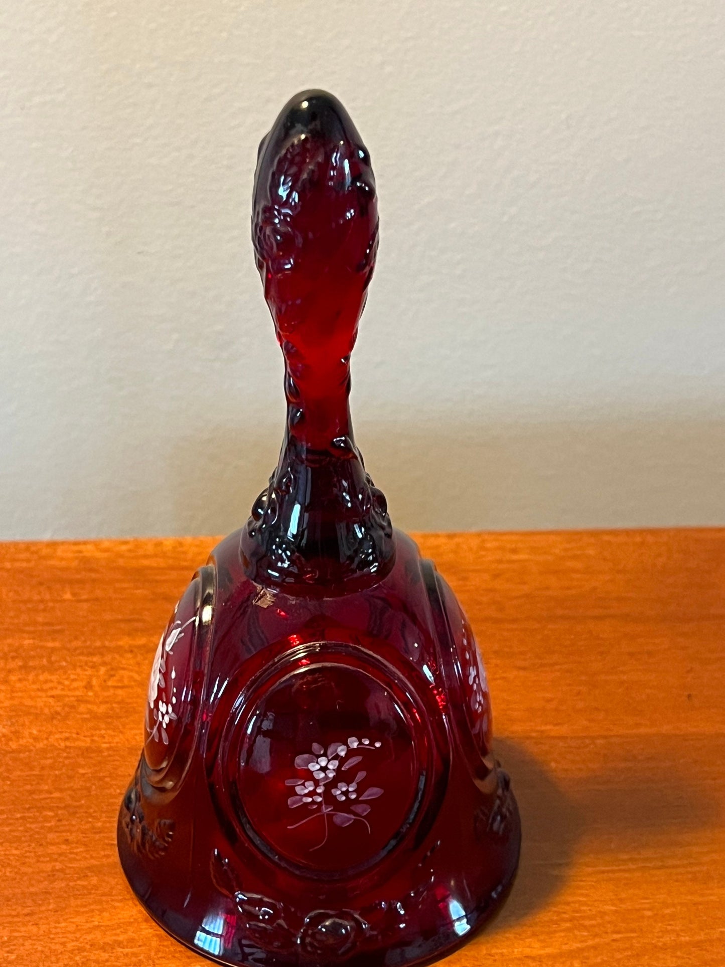 Vintage Fenton Red Amberina Bell Hand Painted and Signed by Dilu A. Art Glass Bells