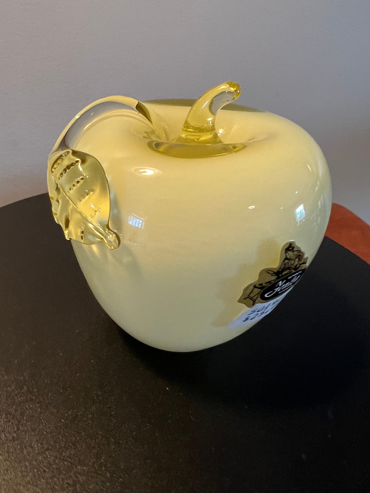 Vintage Fenton Yellow Glass Apple Paperweight with Overlay Apples Lover Antiques & Vintage