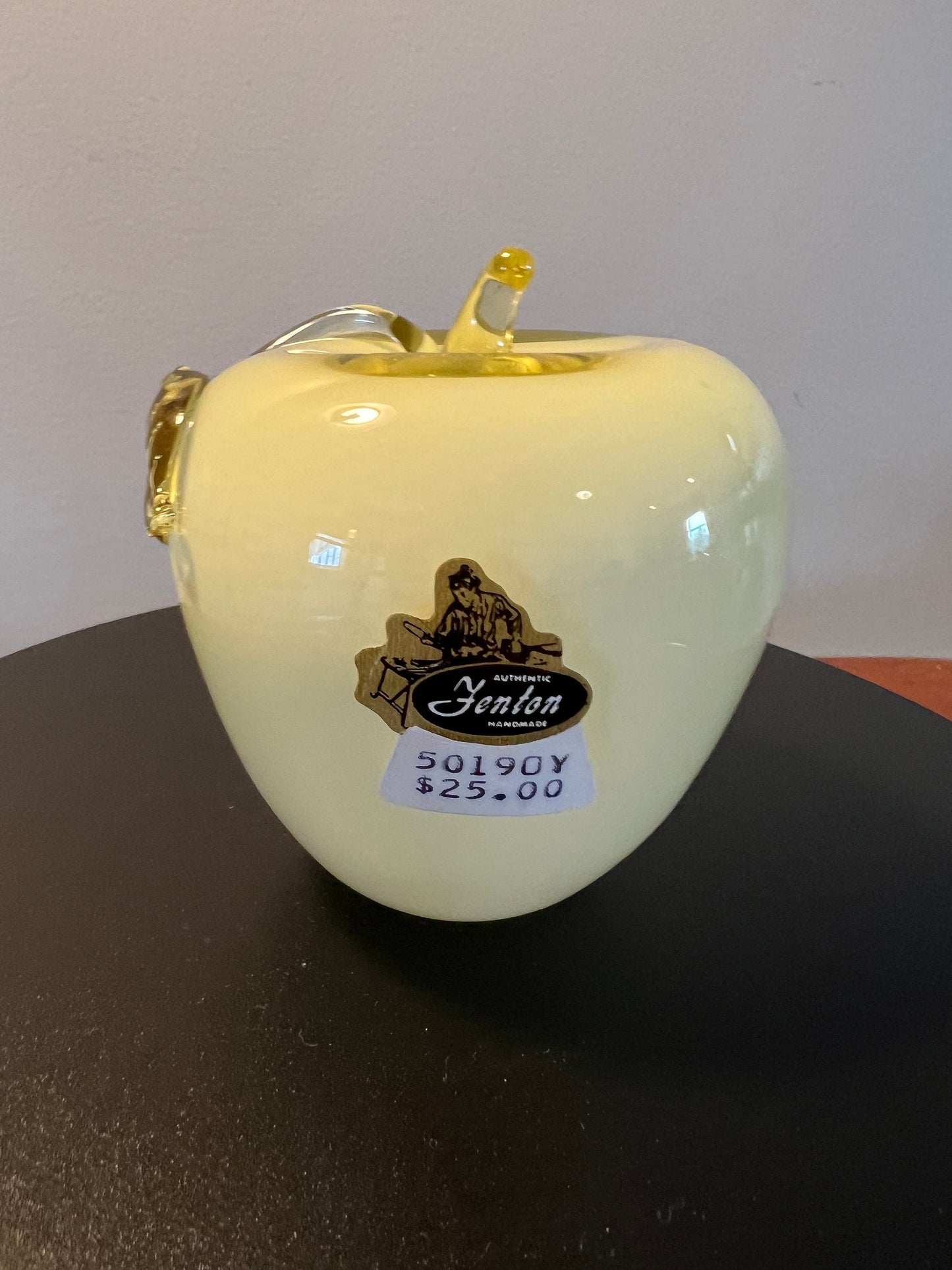 Vintage Fenton Yellow Glass Apple Paperweight with Overlay Apples Lover Antiques & Vintage