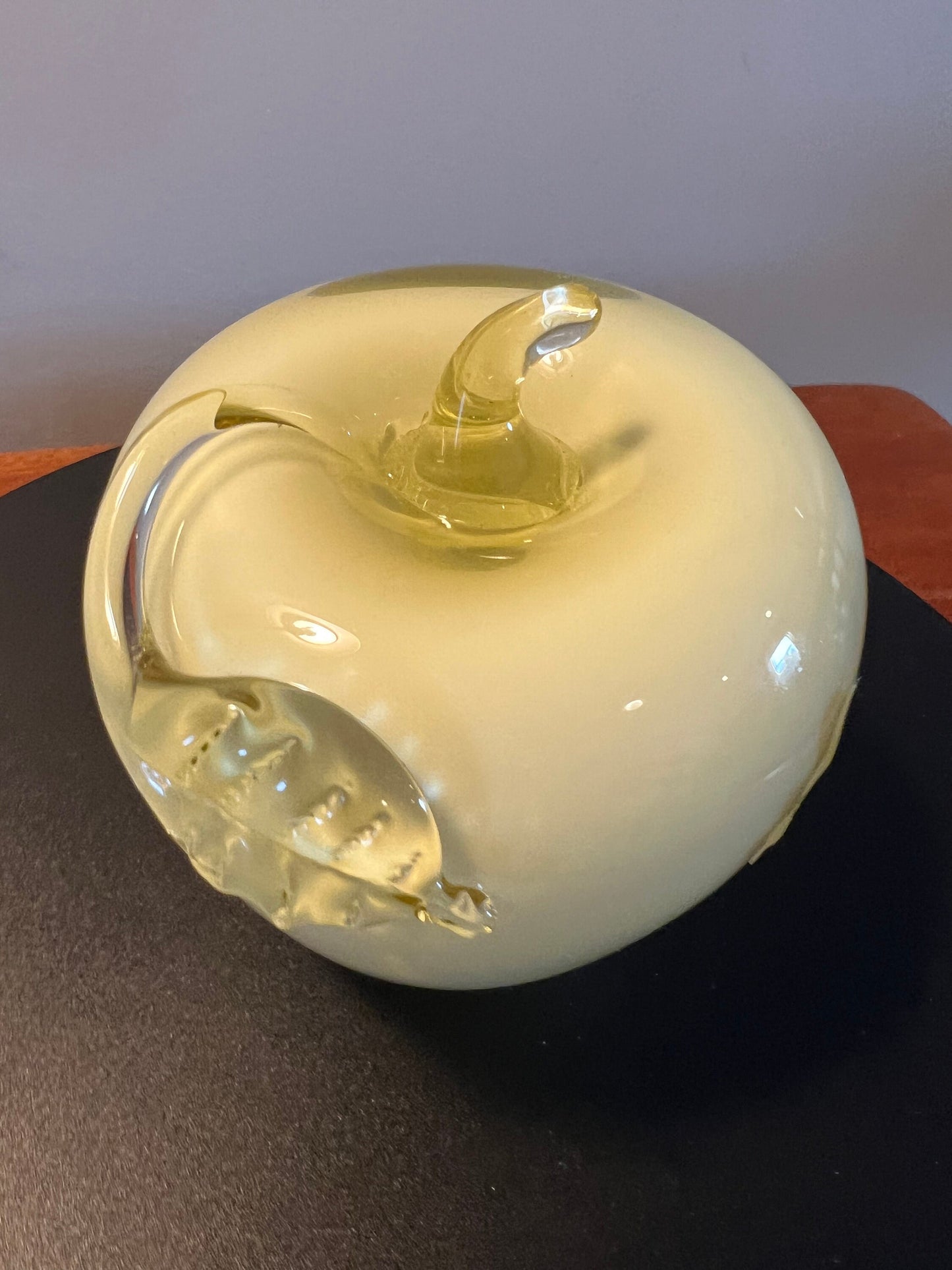 Vintage Fenton Yellow Glass Apple Paperweight with Overlay Apples Lover Antiques & Vintage