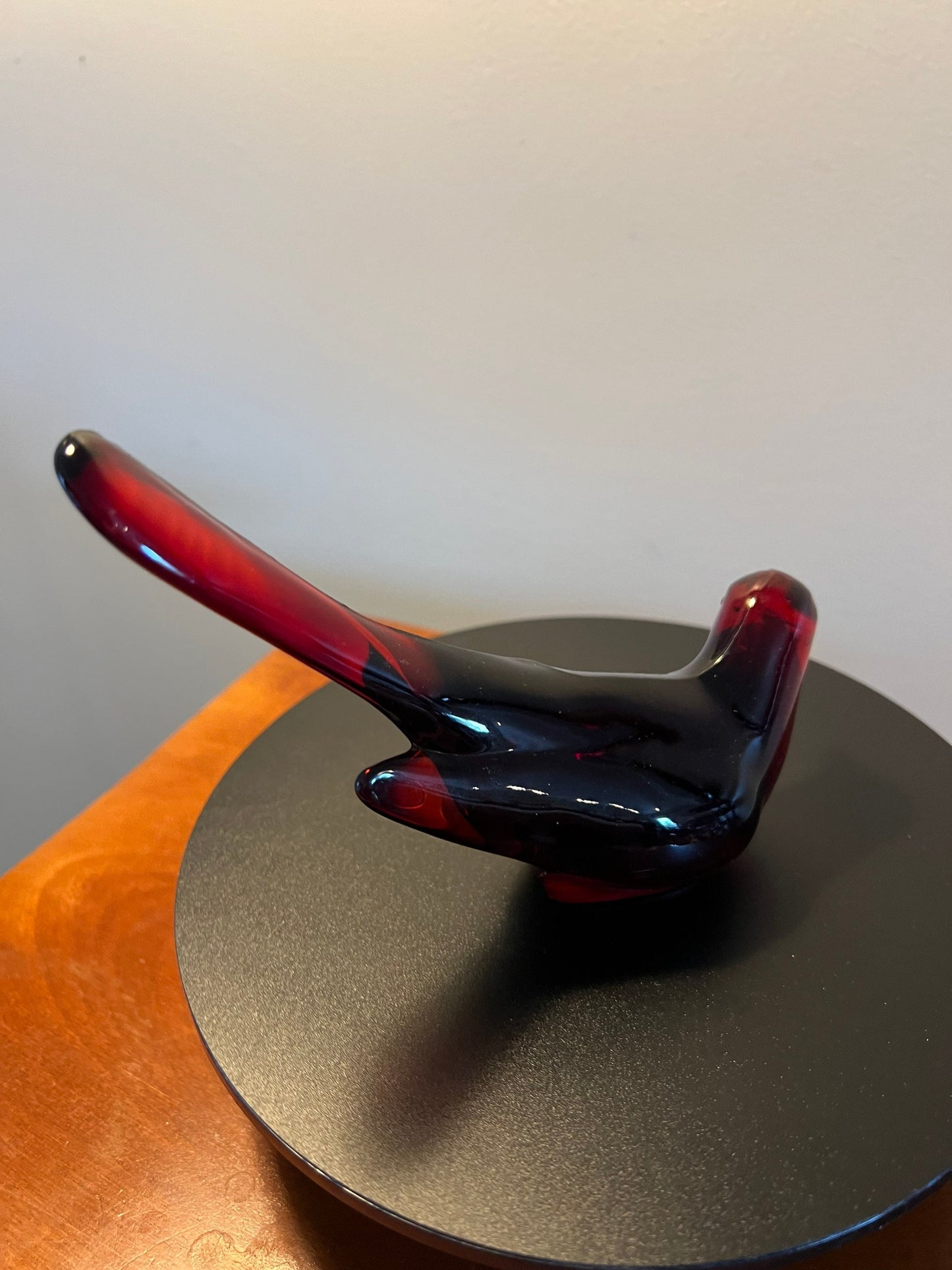 Vintage Fenton Red Long Tail Bird Figurine Amberina Art Glass Red Tailed Glass Figurine Lover Antiques and Vintage