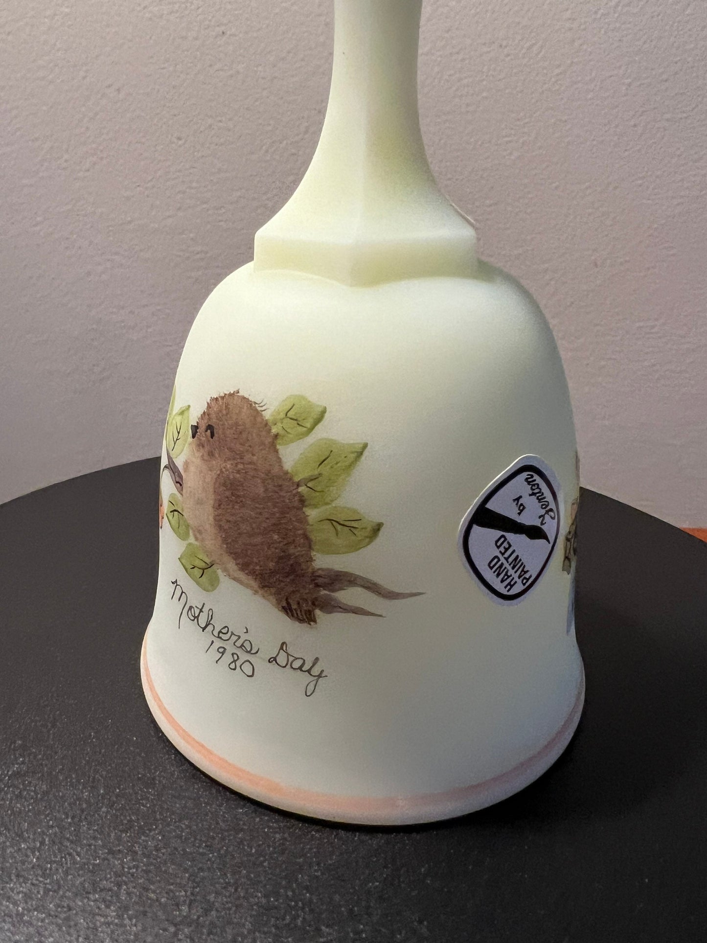Vintage Fenton Happy Mother’s Day 1980 Satin Glass Bell Hand-Painted Signed Art Uranium Glass Limited Edition Lover Antiques Gifts