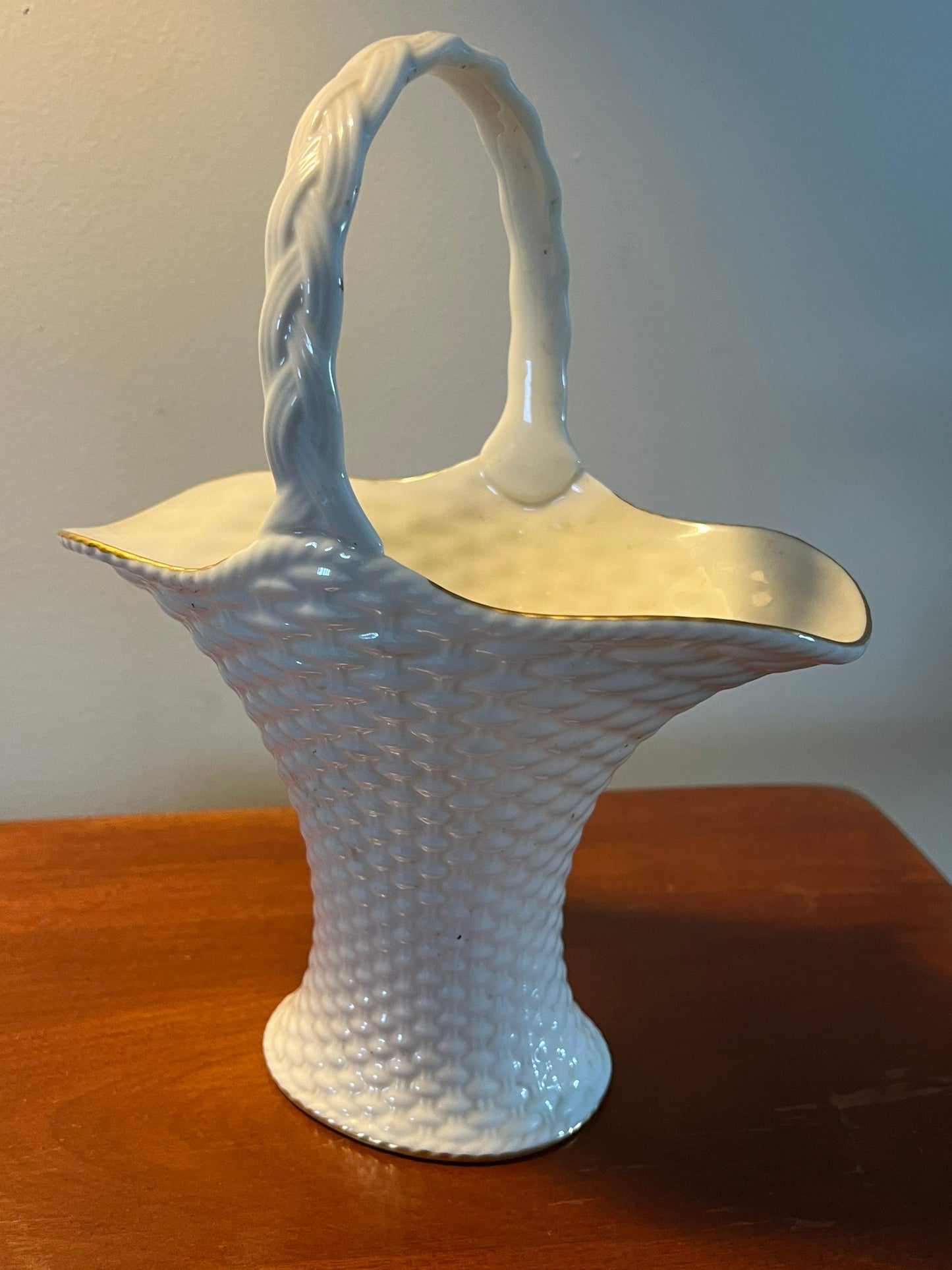 Vintage Lenox White Cream Porcelain Basket Weave Flower Vase with Handle and Gold Lining Vintage Ceramic Lover Antiques and Vintage
