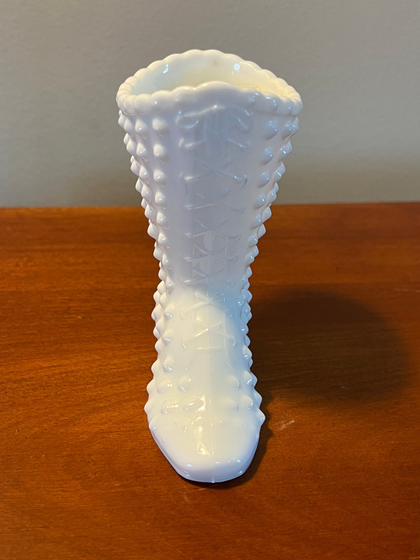Vintage Fenton Milk Glass Hobnail Boot Shoe White Lace Victorian Boot Glass Art Lover Antiques
