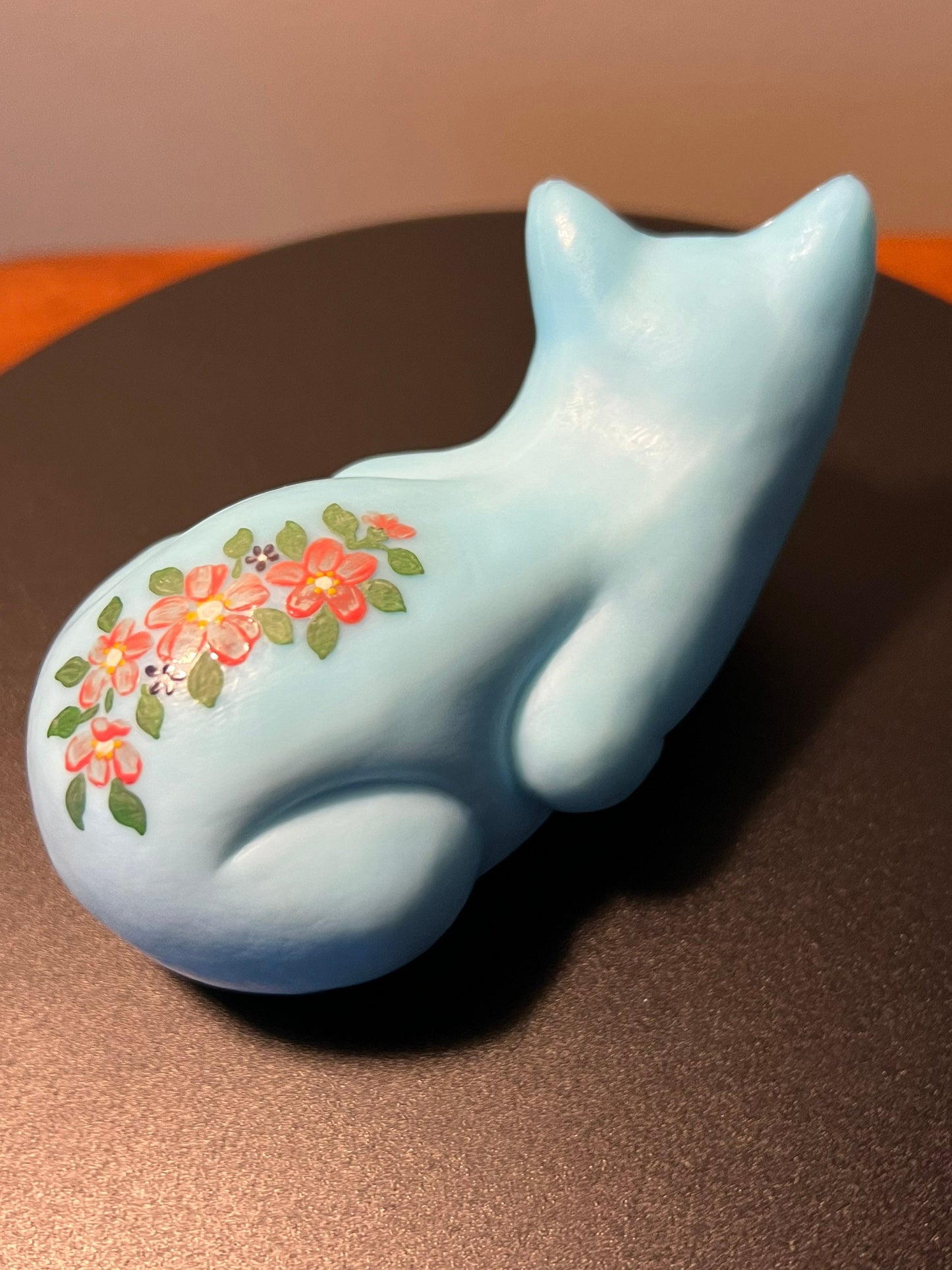 Vintage Mosser Blue Cat Hand Painted by Sara Glass Art Cats Lover Antiques and Vintage