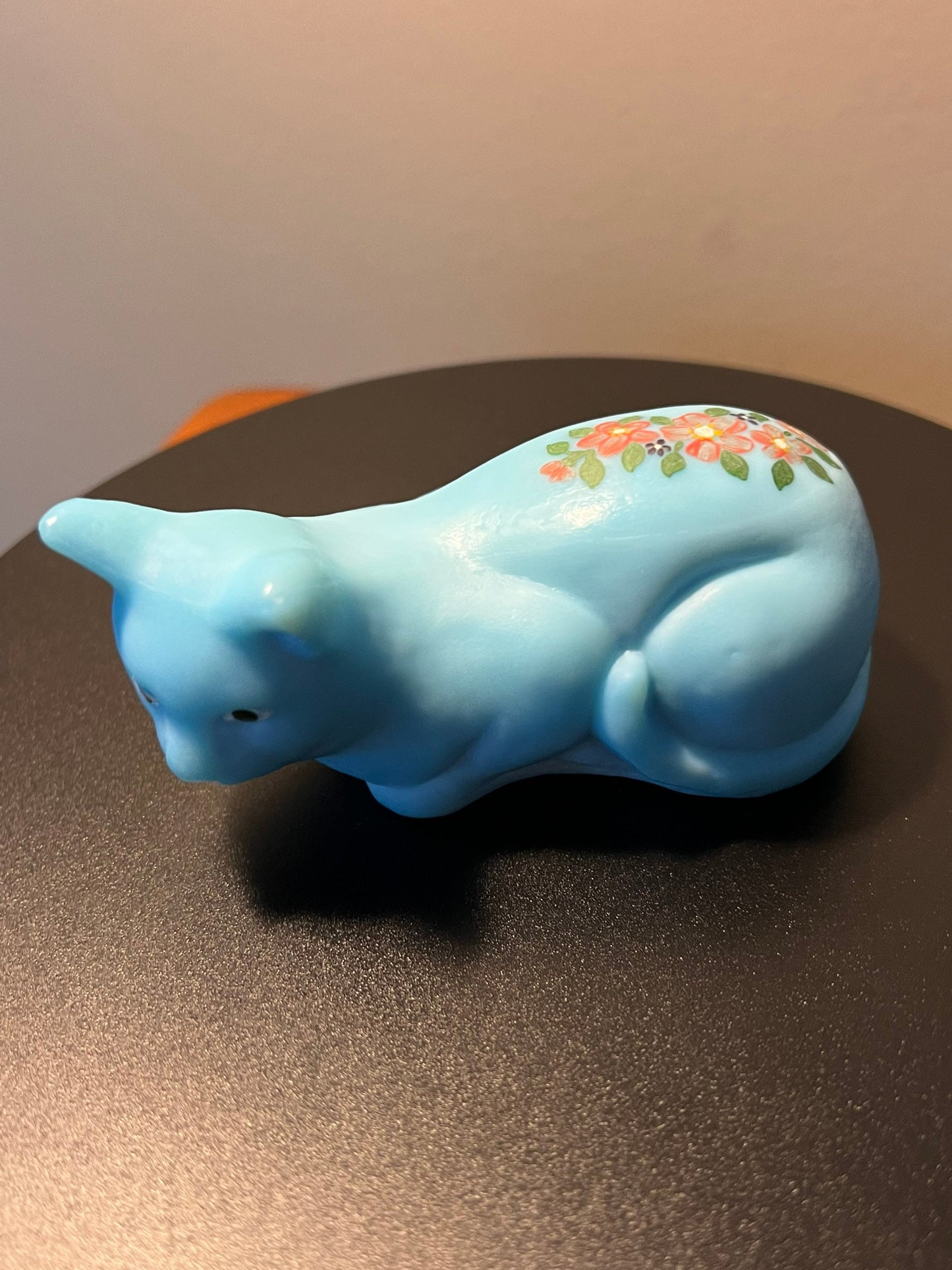 Vintage Mosser Blue Cat Hand Painted by Sara Glass Art Cats Lover Antiques and Vintage