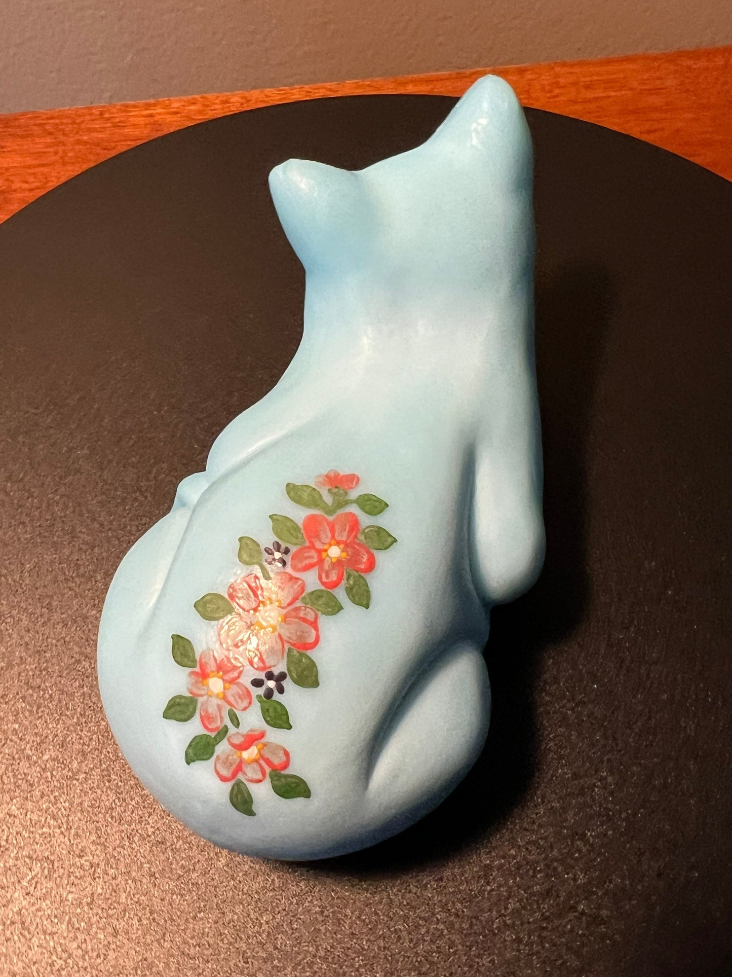 Vintage Mosser Blue Cat Hand Painted by Sara Glass Art Cats Lover Antiques and Vintage