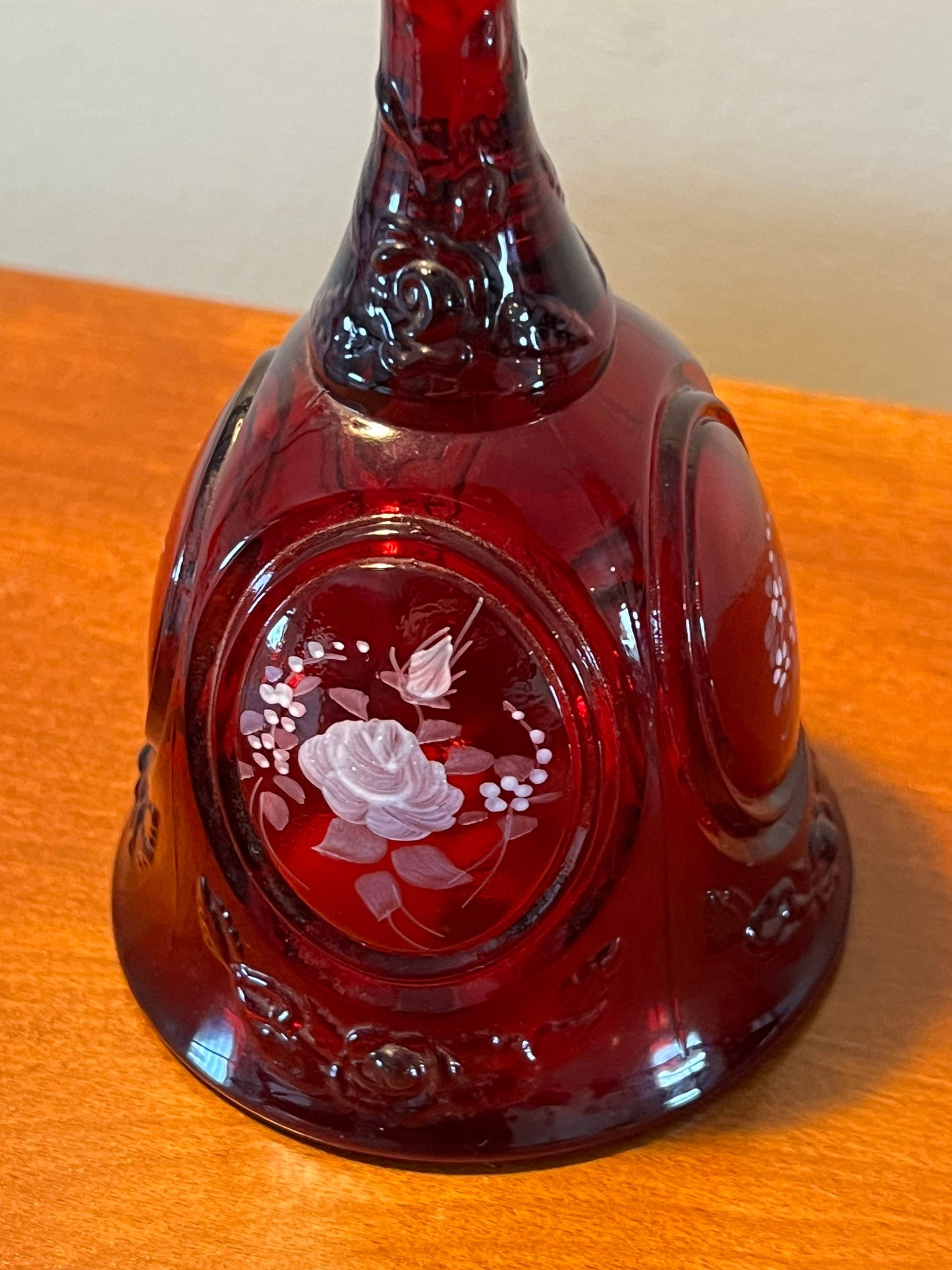 Vintage Fenton Red Amberina Bell Hand Painted and Signed by Dilu A. Art Glass Bells