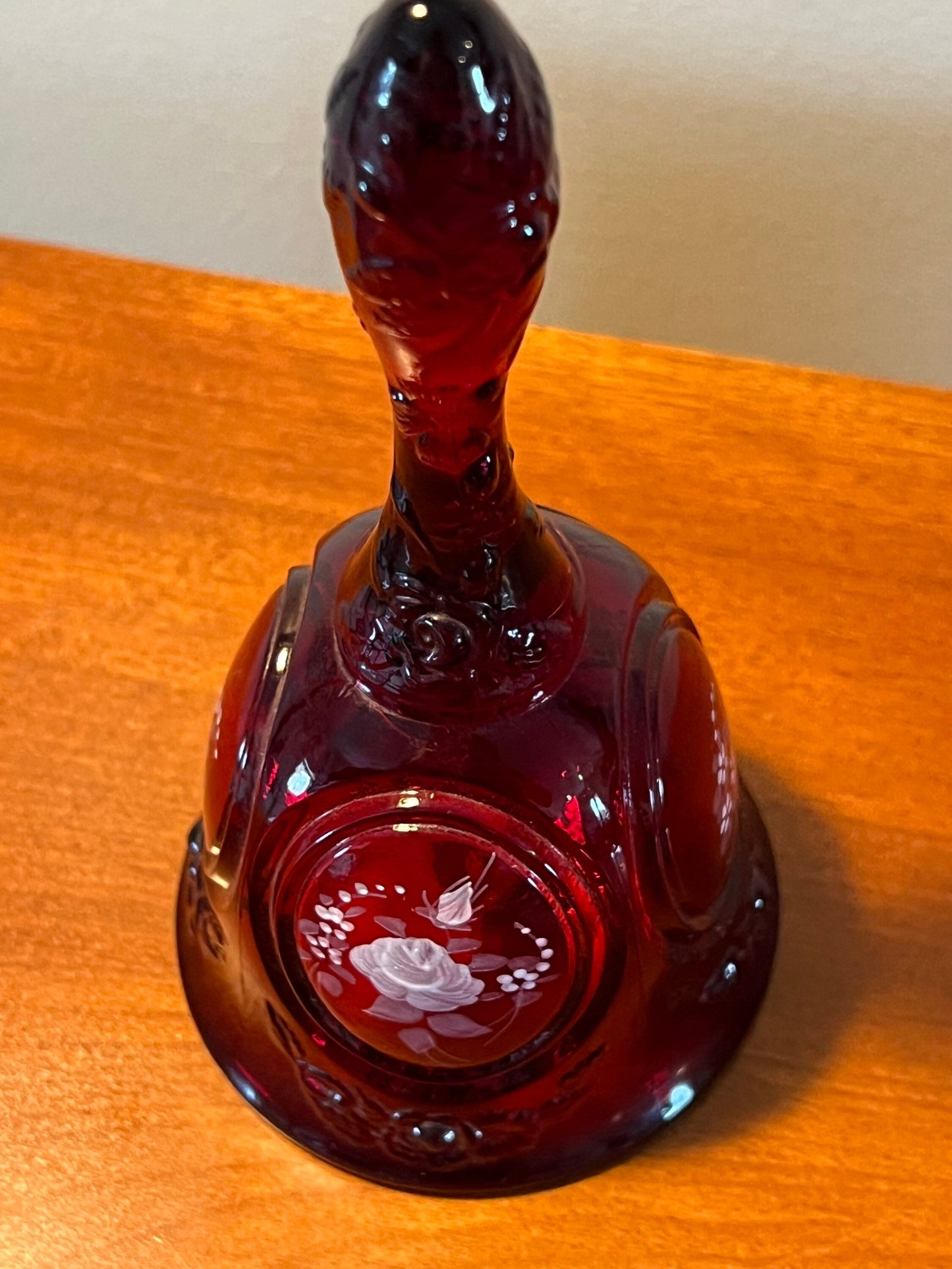 Vintage Fenton Red Amberina Bell Hand Painted and Signed by Dilu A. Art Glass Bells