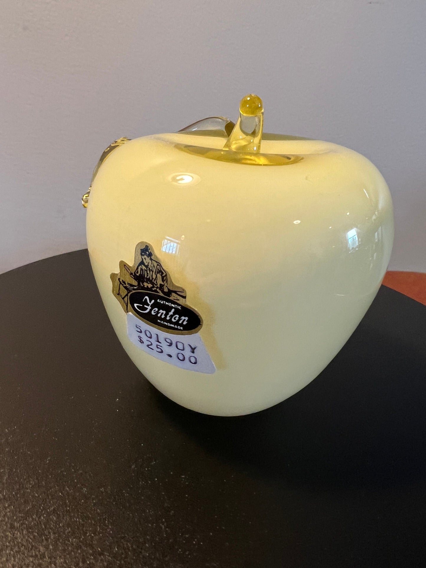 Vintage Fenton Yellow Glass Apple Paperweight with Overlay Apples Lover Antiques & Vintage
