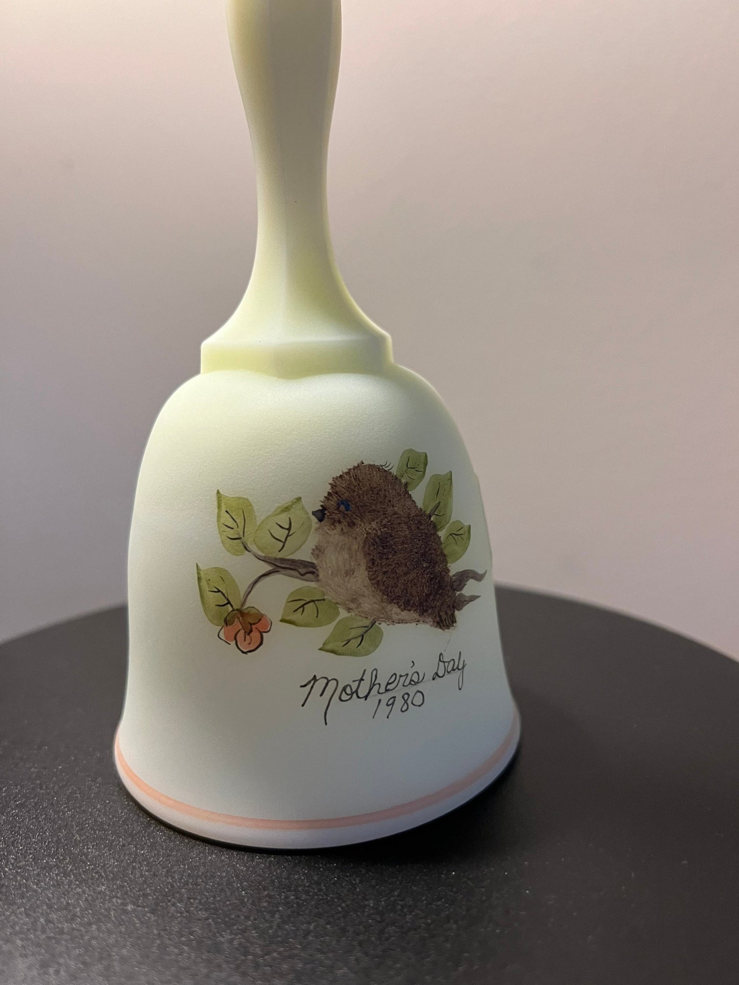 Vintage Fenton Happy Mother’s Day 1980 Satin Glass Bell Hand-Painted Signed Art Uranium Glass Limited Edition Lover Antiques Gifts