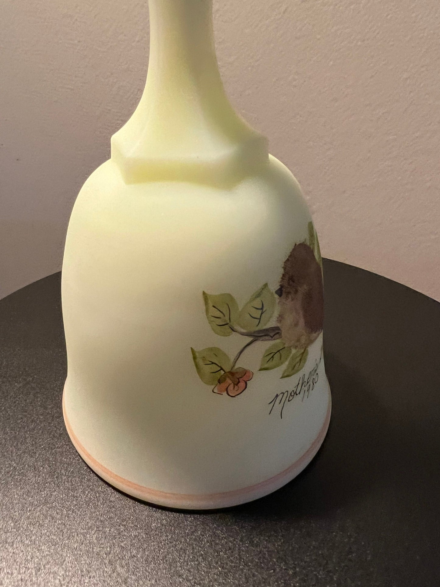 Vintage Fenton Happy Mother’s Day 1980 Satin Glass Bell Hand-Painted Signed Art Uranium Glass Limited Edition Lover Antiques Gifts