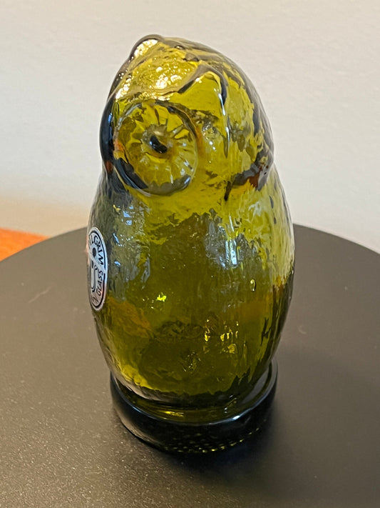 Vintage Pilgrim Glass Avocado Green Glass Owl Figurine Art Owls Home Decor Lover Antiques and Vintage