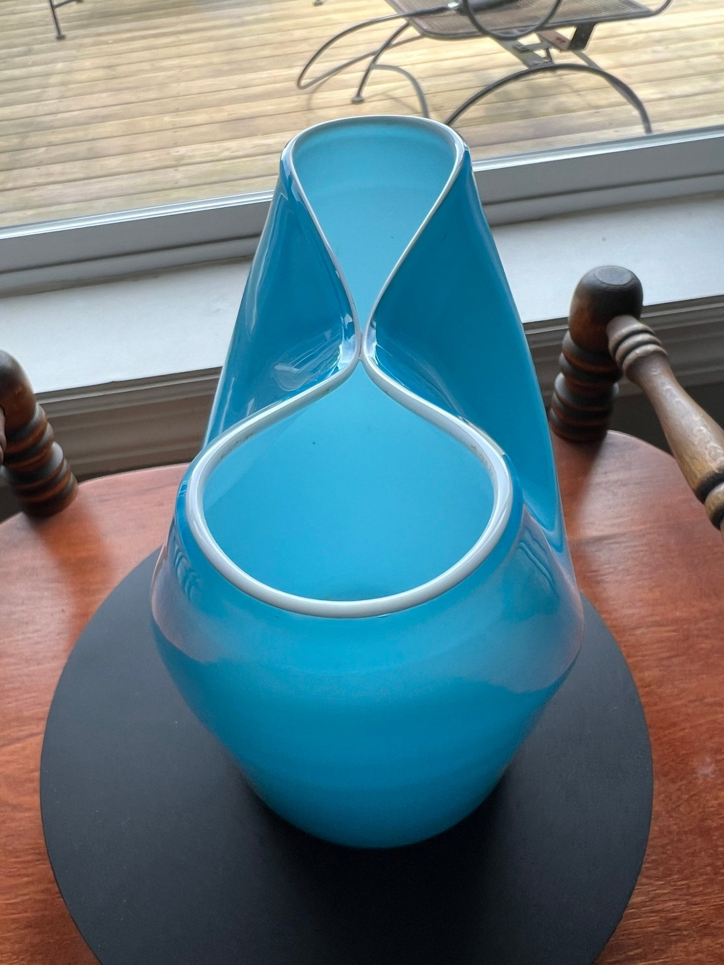 Vintage Turquoise Blue Cased Glass Tall Double Vase White 10-1/4” OOAK Lover Antiques and Vintage