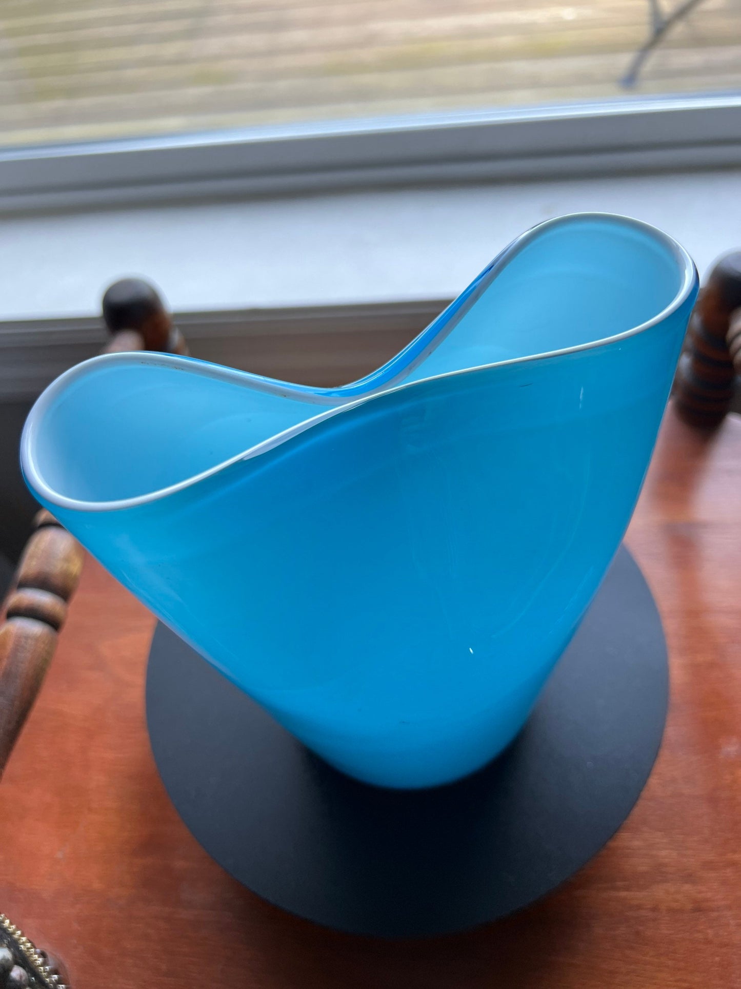 Vintage Turquoise Blue Cased Glass Tall Double Vase White 10-1/4” OOAK Lover Antiques and Vintage