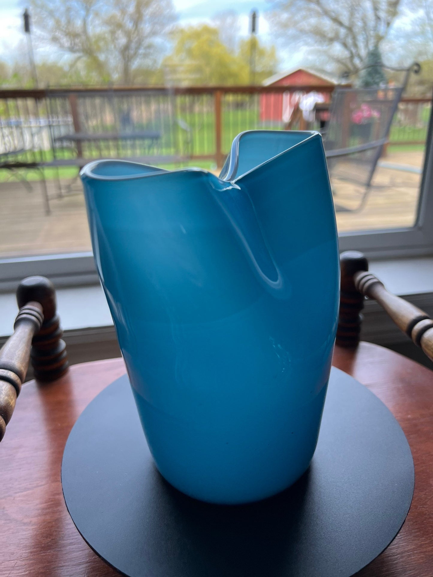 Vintage Turquoise Blue Cased Glass Tall Double Vase White 10-1/4” OOAK Lover Antiques and Vintage