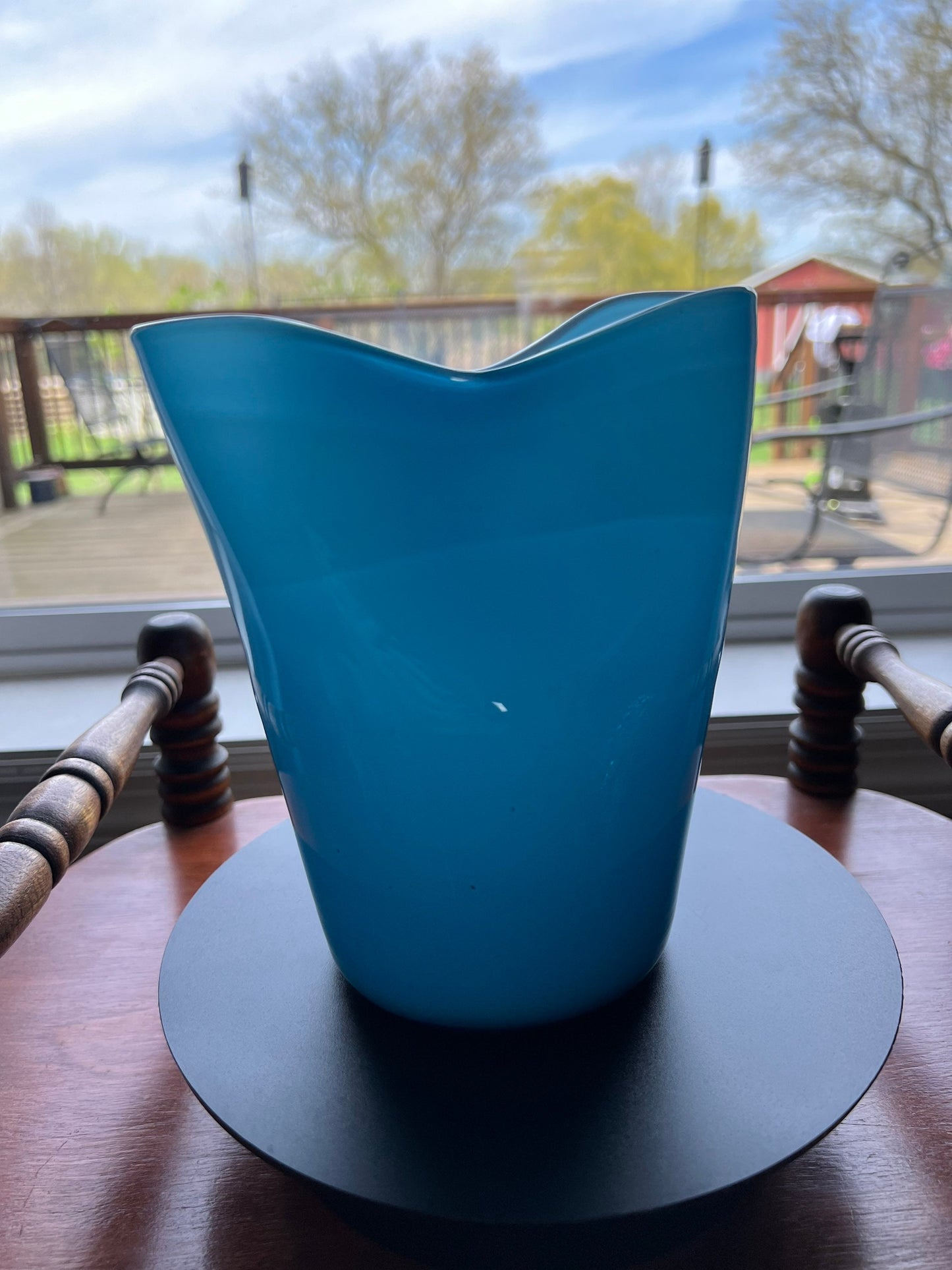 Vintage Turquoise Blue Cased Glass Tall Double Vase White 10-1/4” OOAK Lover Antiques and Vintage