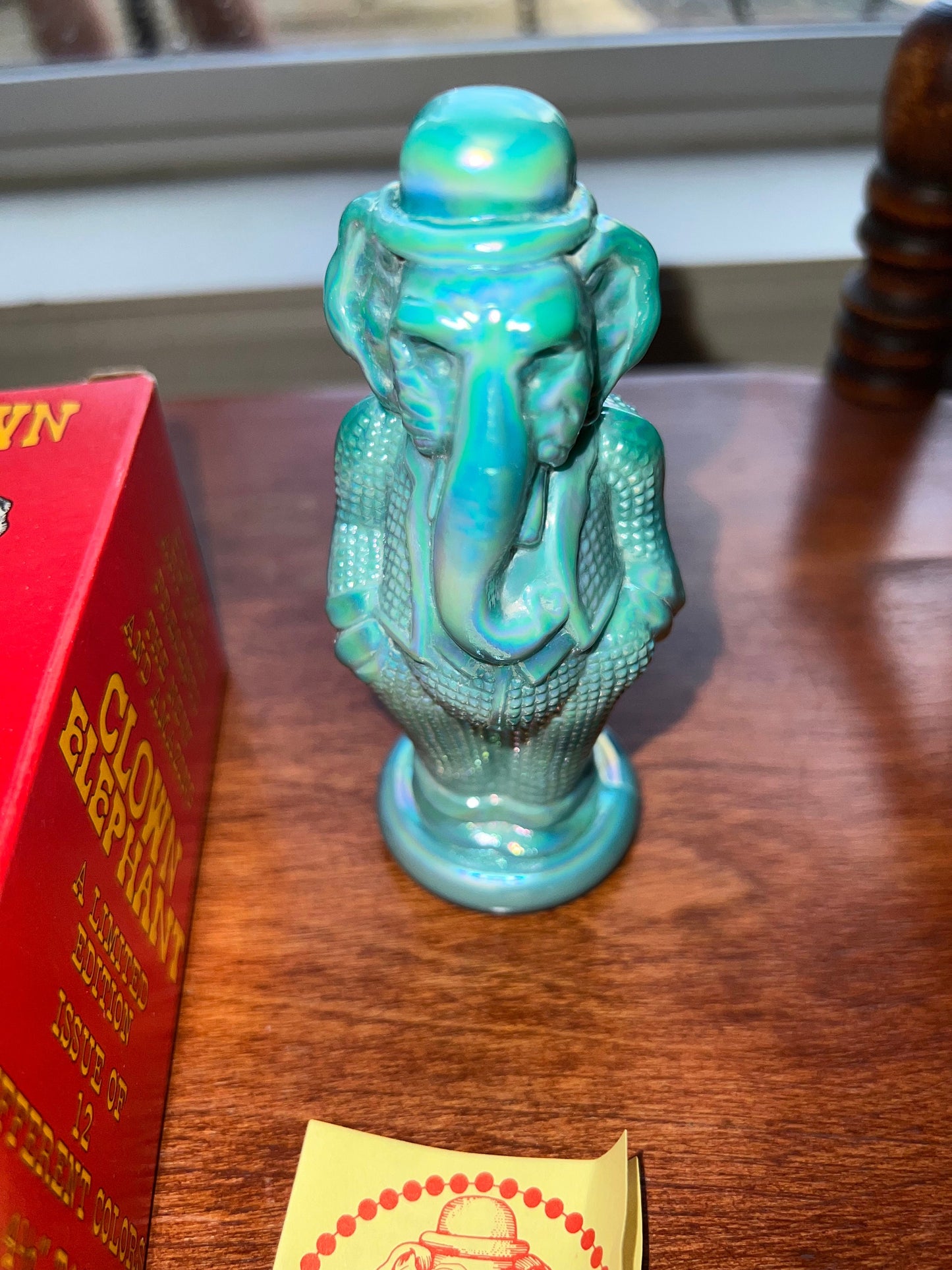 Vintage Green Elephant Clown Timmy Summit Art Trunk Up Sculpture Art Glass Figurine elephants artwork signed Russ Vogelsong Lover Antiques