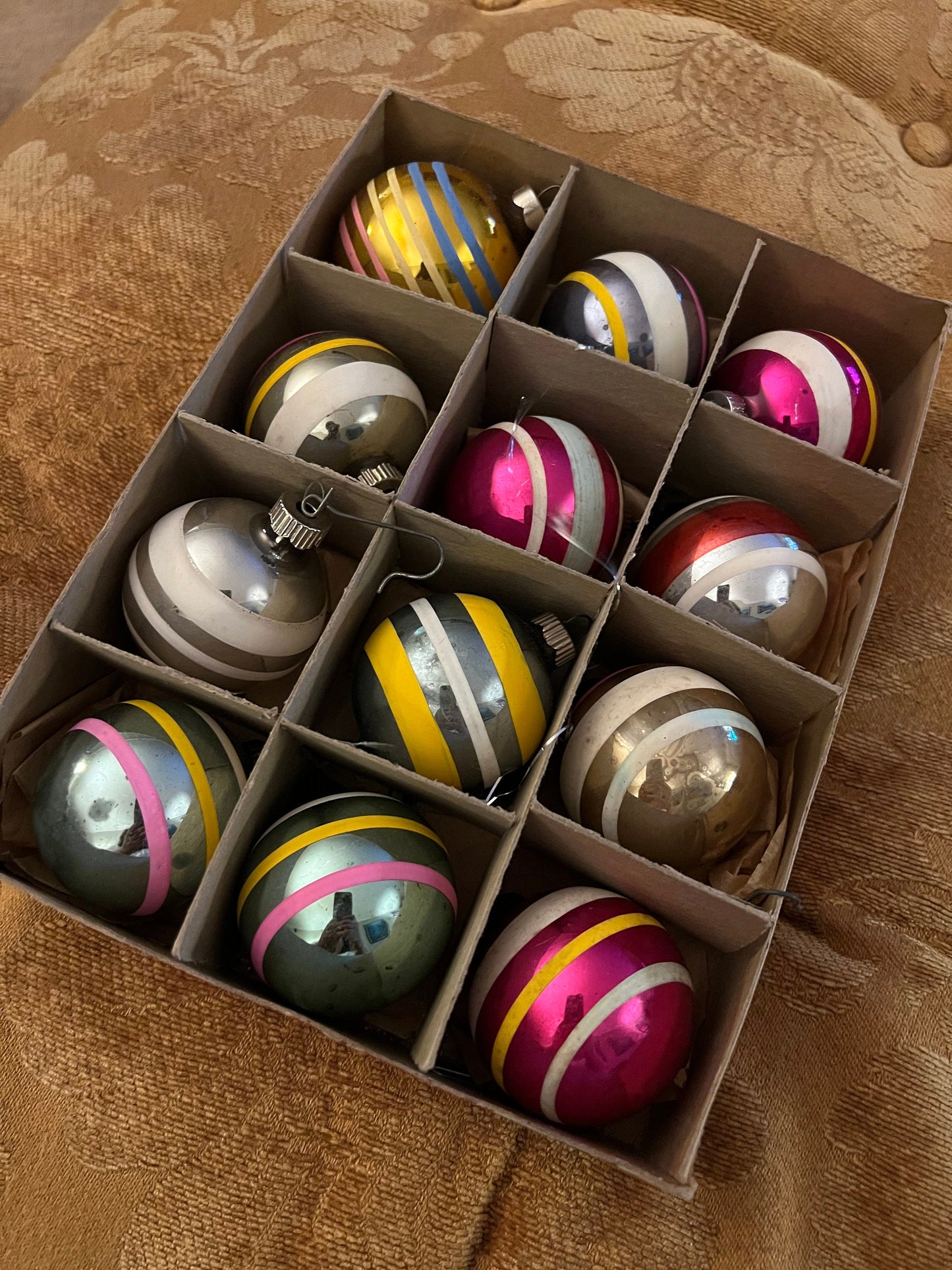 Vintage Shiny Brite Hand Blown Glass Ornament Collection of 12 Made in USA Original Box Lover Antiques and Vintage