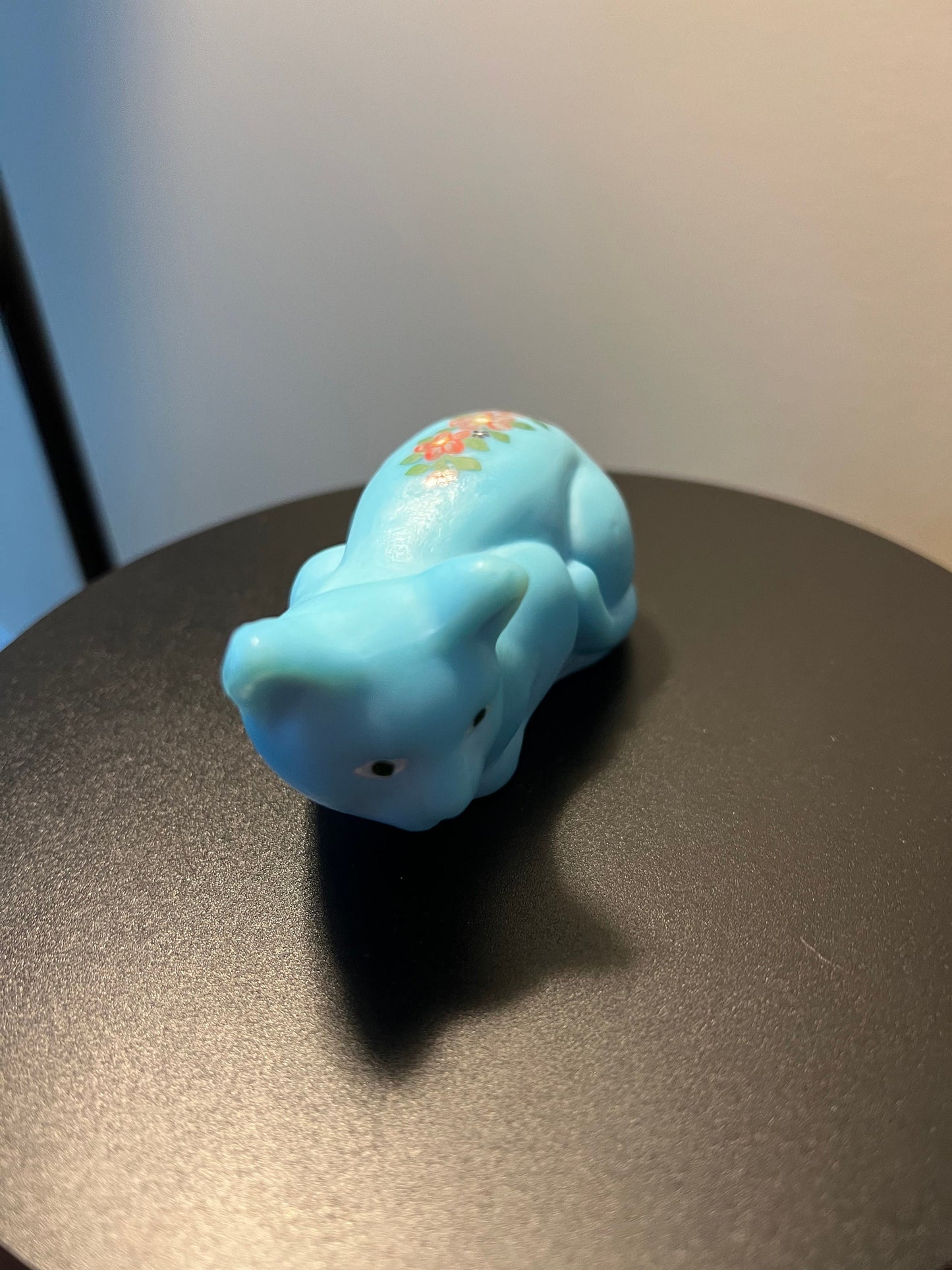 Vintage Mosser Blue Cat Hand Painted by Sara Glass Art Cats Lover Antiques and Vintage