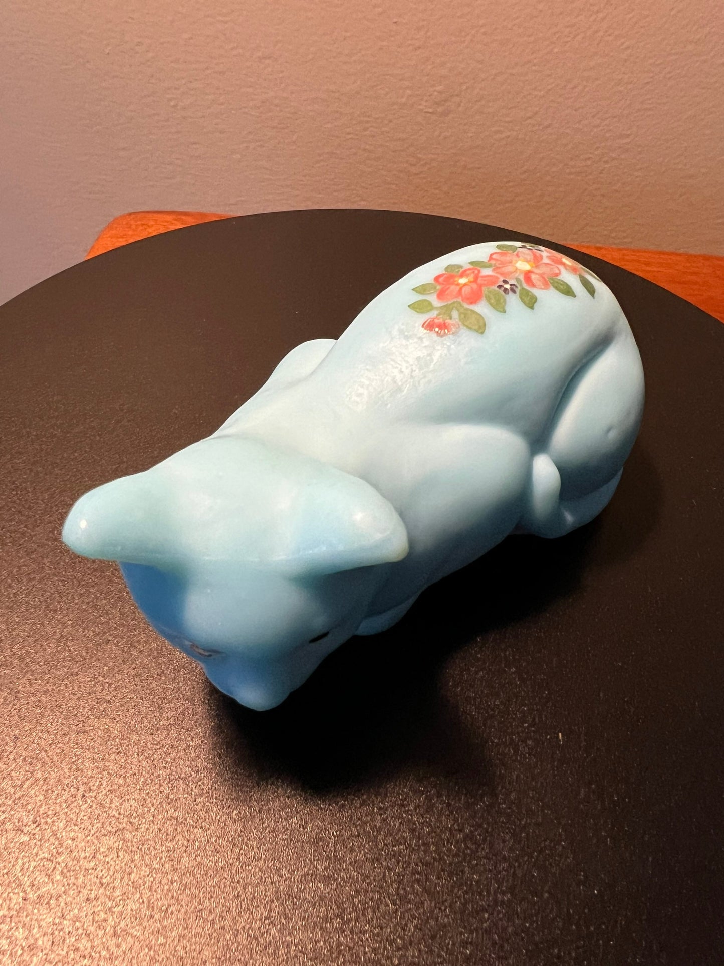 Vintage Mosser Blue Cat Hand Painted by Sara Glass Art Cats Lover Antiques and Vintage