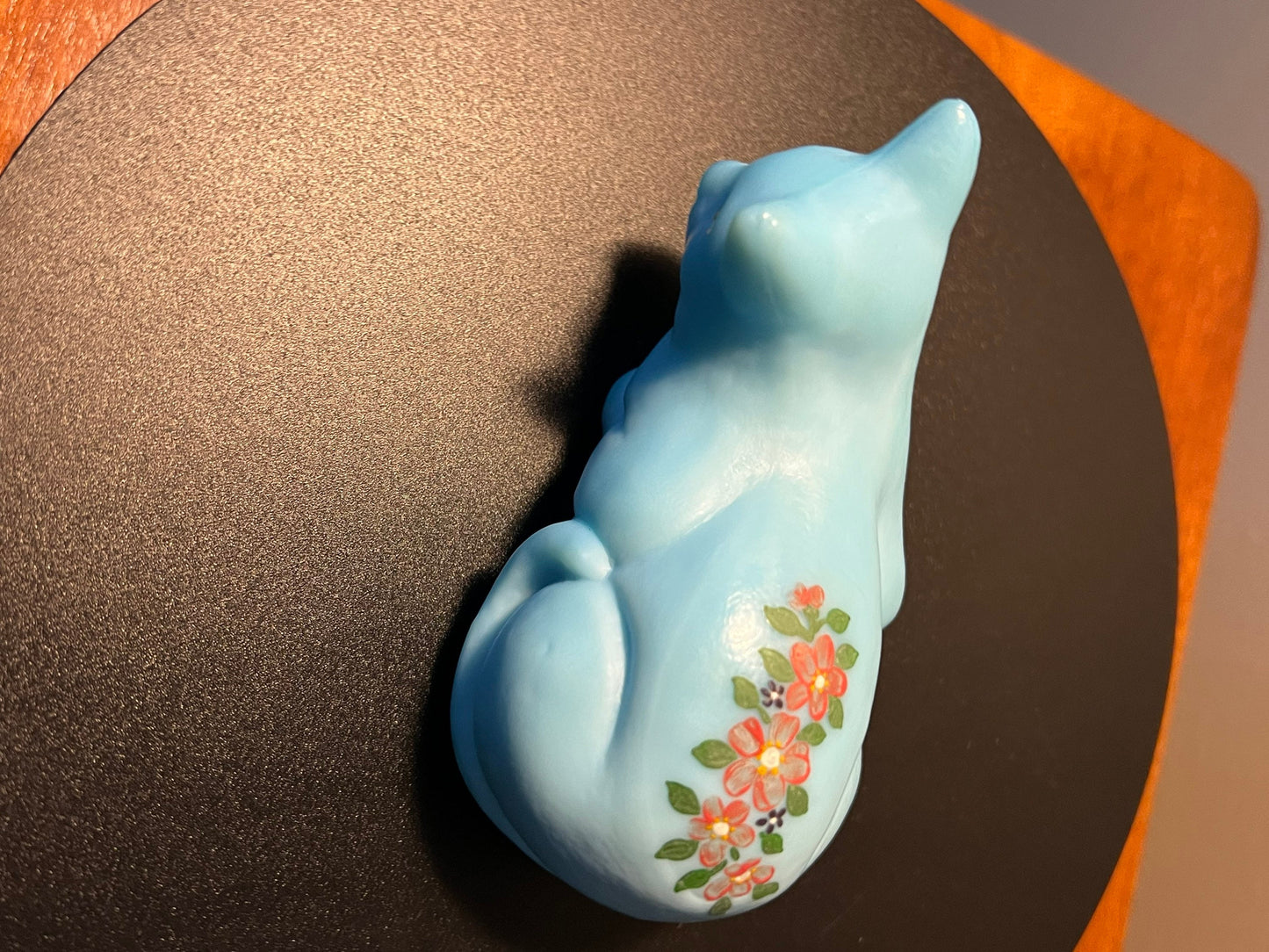 Vintage Mosser Blue Cat Hand Painted by Sara Glass Art Cats Lover Antiques and Vintage