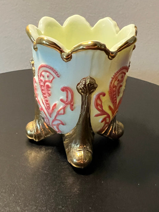 Vintage Summit Art Glass Custard Glass Gold Footed Vase Inverted Fan Feather, Vintage 1970s Uranium Vaseline Decorative Vase Lover Antiques
