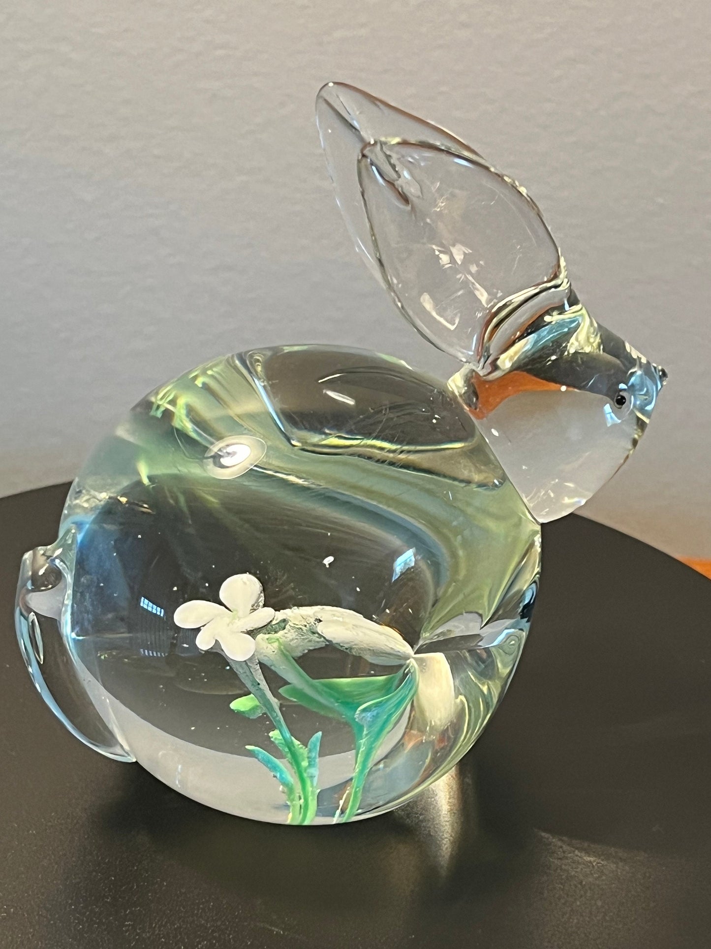 Vintage Glass Rabbit Bunny with Flowers Inside Paperweight Glass Art Lover Antiques and Vintage
