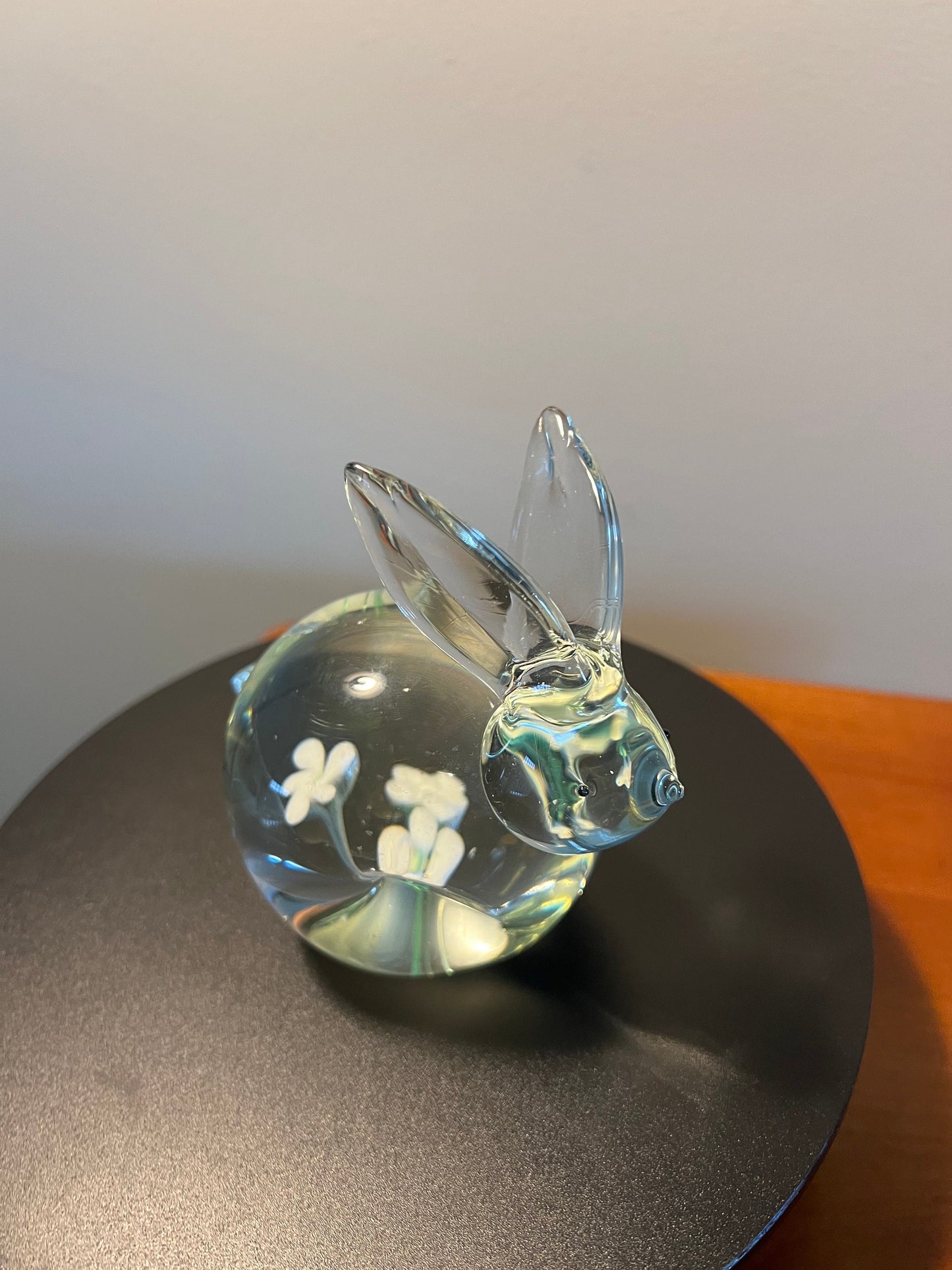 Vintage Glass Rabbit Bunny with Flowers Inside Paperweight Glass Art Lover Antiques and Vintage