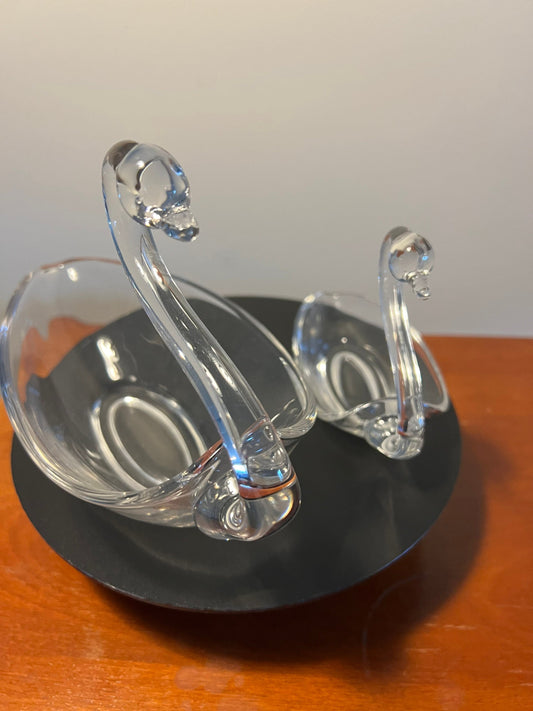 Vintage Swan Candy Dishes Set of 2 Glass Art Swans Candy Dish Holder Art Glass Home Decor Lover Antiques and Vintage