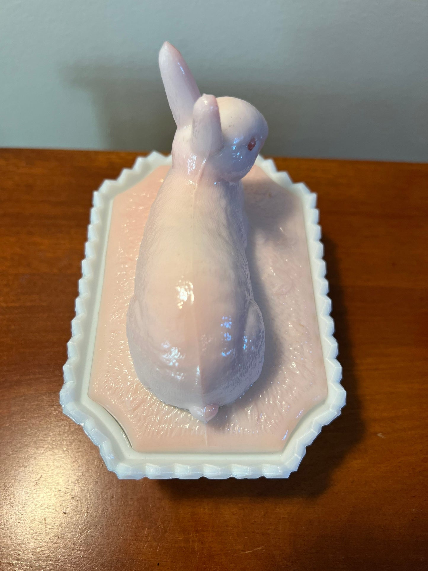 Vintage Westmoreland Hand Painted Pink Over White Milk Glass Nesting Bunny 2 Piece Trinket Box Dish Glass Art Lover Antiques and Vintage