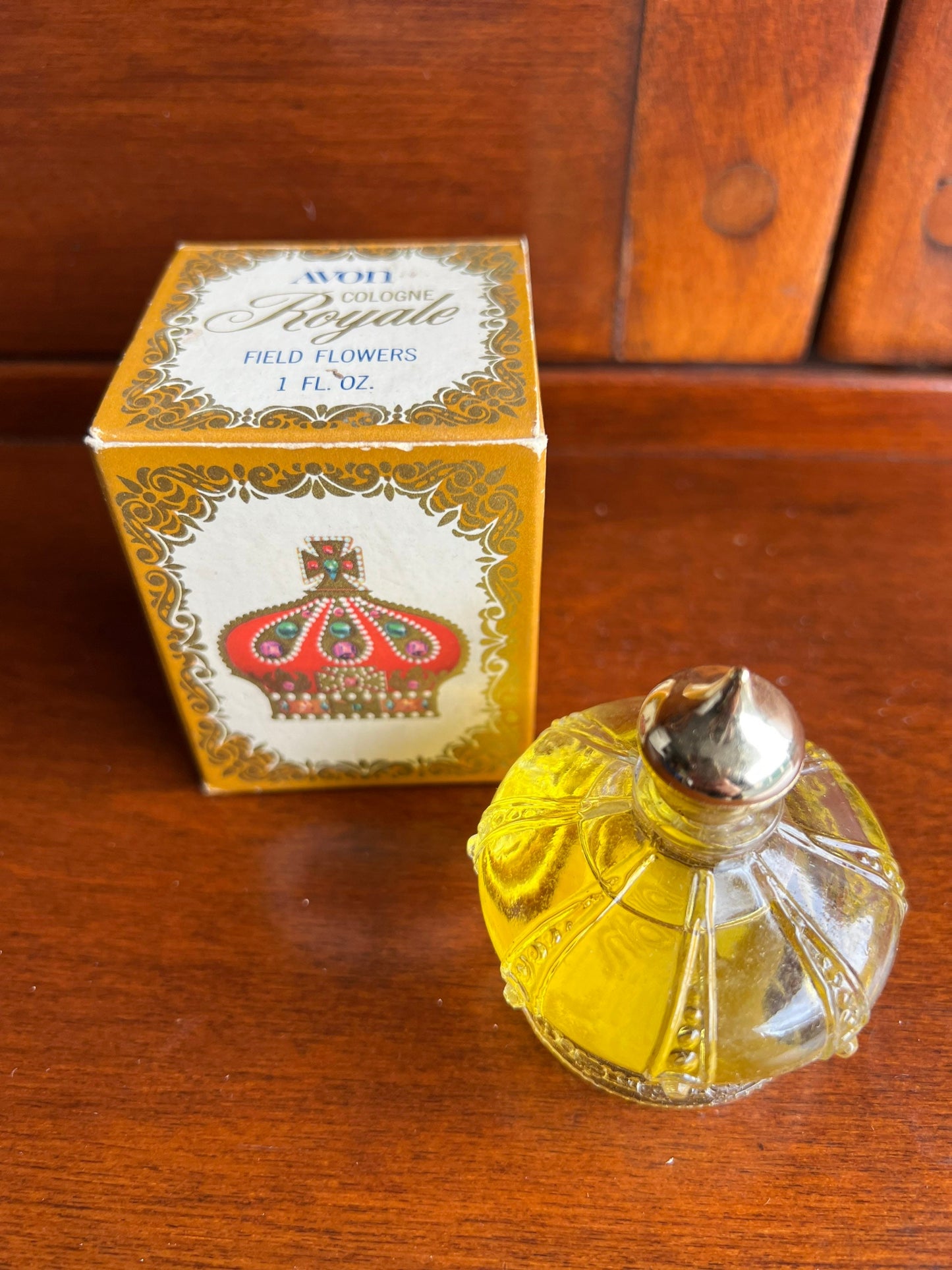 Vintage Avon Cologne Royale 1 ounce Field Flowers with Box Full Bottle Lover Antiques and Vintage