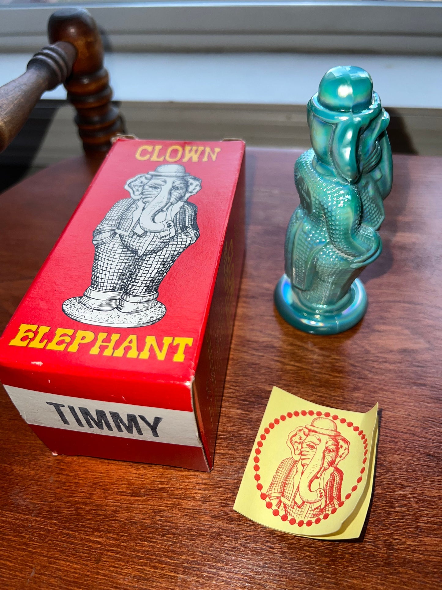 Vintage Green Elephant Clown Timmy Summit Art Trunk Up Sculpture Art Glass Figurine elephants artwork signed Russ Vogelsong Lover Antiques