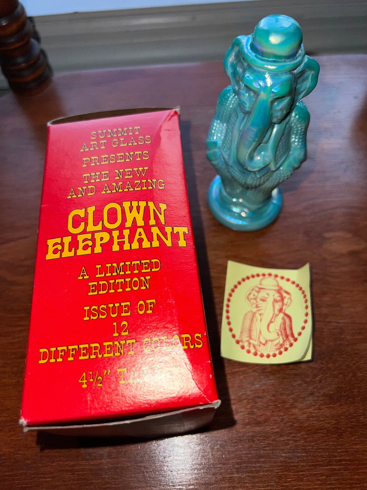 Vintage Green Elephant Clown Timmy Summit Art Trunk Up Sculpture Art Glass Figurine elephants artwork signed Russ Vogelsong Lover Antiques