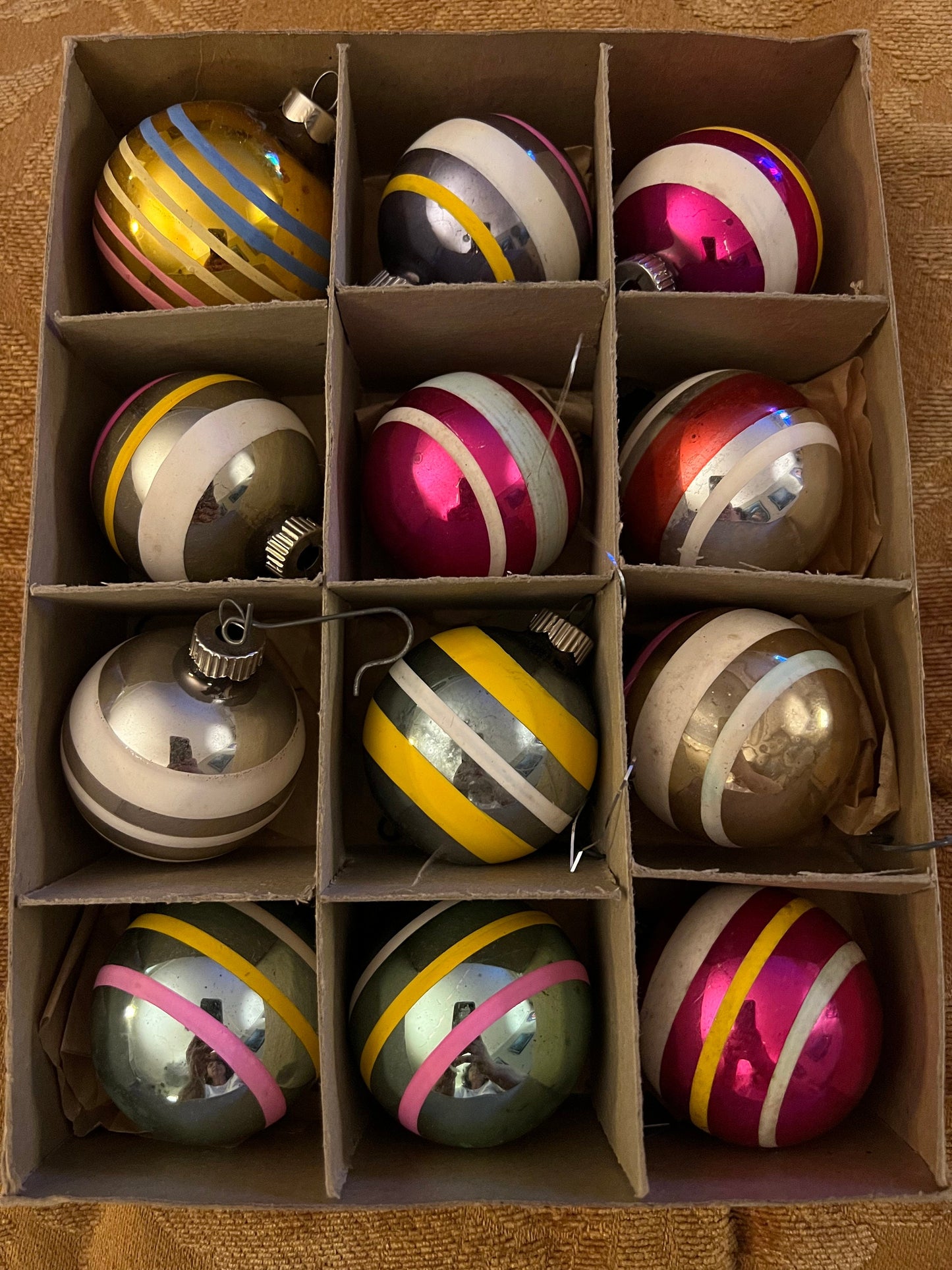Vintage Shiny Brite Hand Blown Glass Ornament Collection of 12 Made in USA Original Box Lover Antiques and Vintage