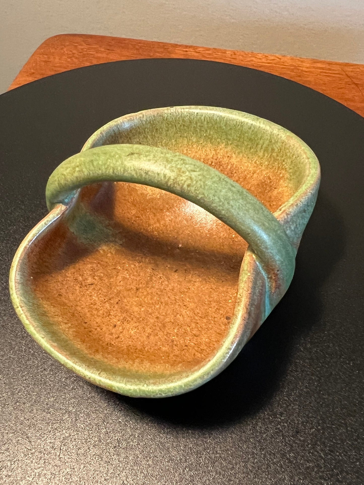 Vintage Pottery Basket with Handle Folk Art Toothpick Holder, Key Holder, Small Container, Lover Antiques and Vintage