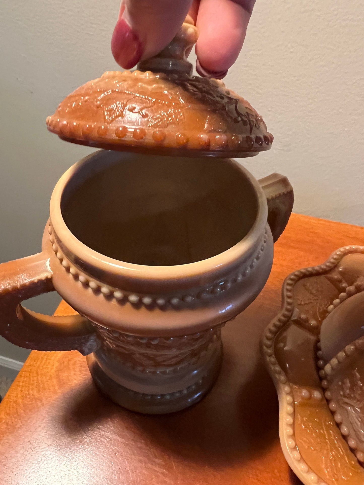 Vintage Russ Vogelsong Chocolate Slag Glass Covered Butter Dish Sugar Dish Creamer Summit Art Glass Lover Antiques and Vintage