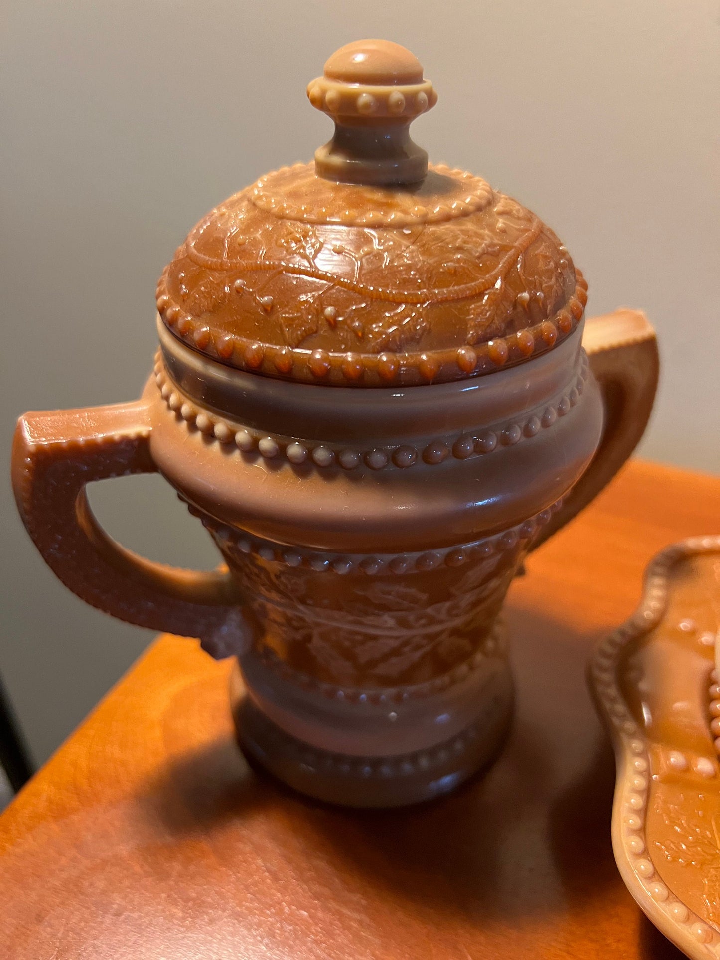 Vintage Russ Vogelsong Chocolate Slag Glass Covered Butter Dish Sugar Dish Creamer Summit Art Glass Lover Antiques and Vintage