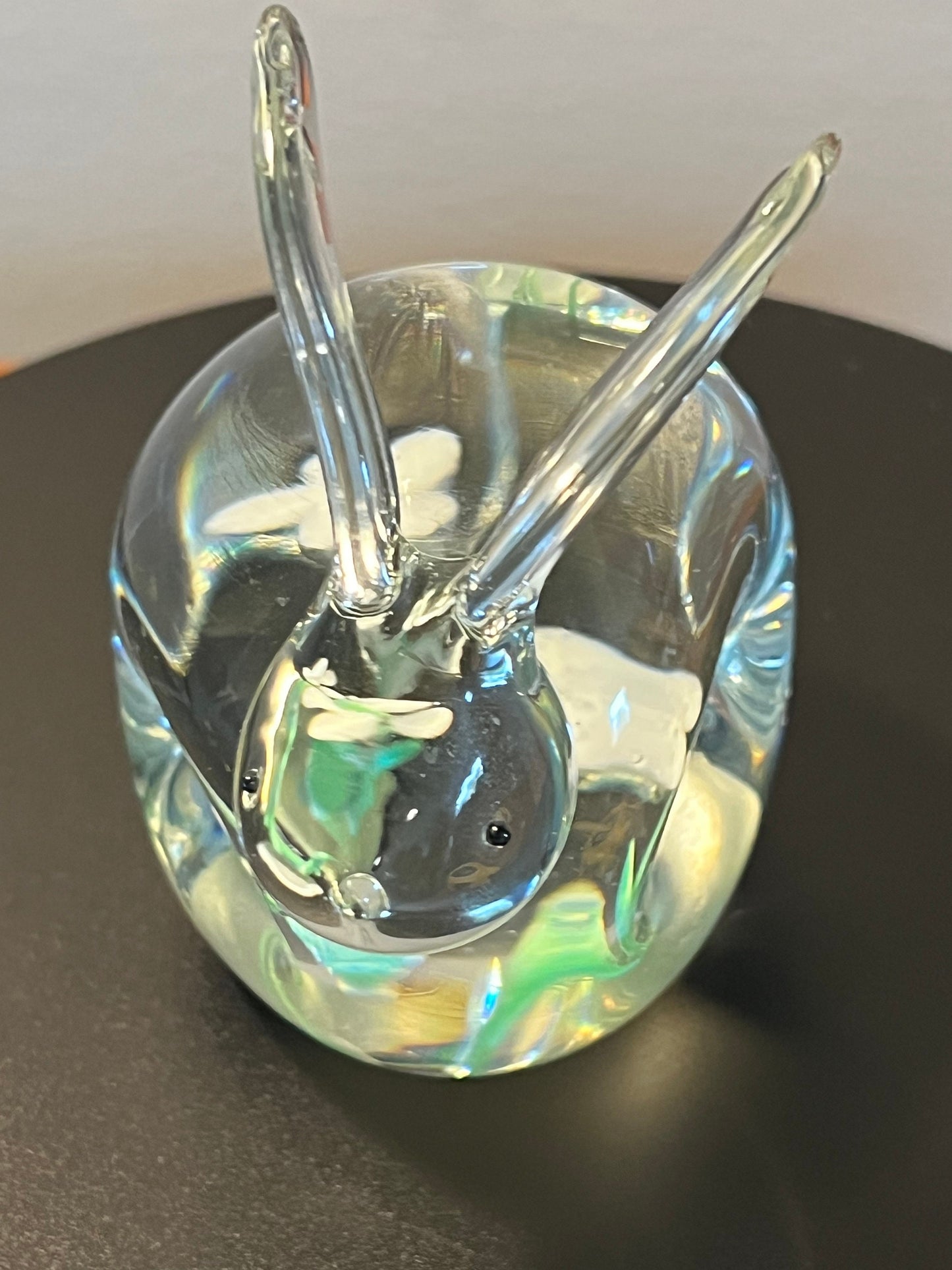 Vintage Glass Rabbit Bunny with Flowers Inside Paperweight Glass Art Lover Antiques and Vintage