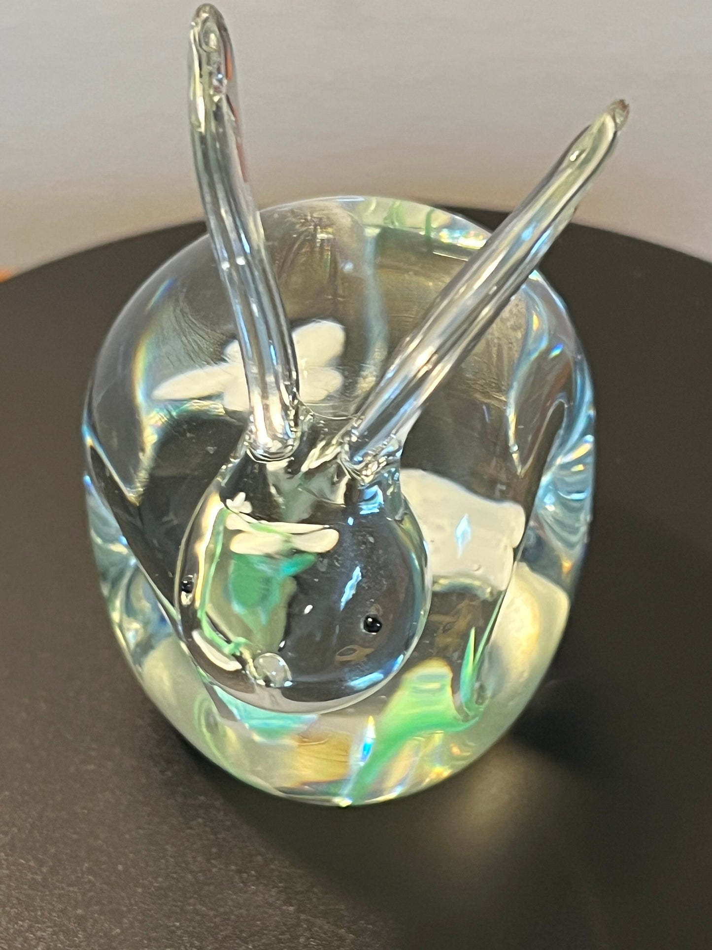 Vintage Glass Rabbit Bunny with Flowers Inside Paperweight Glass Art Lover Antiques and Vintage