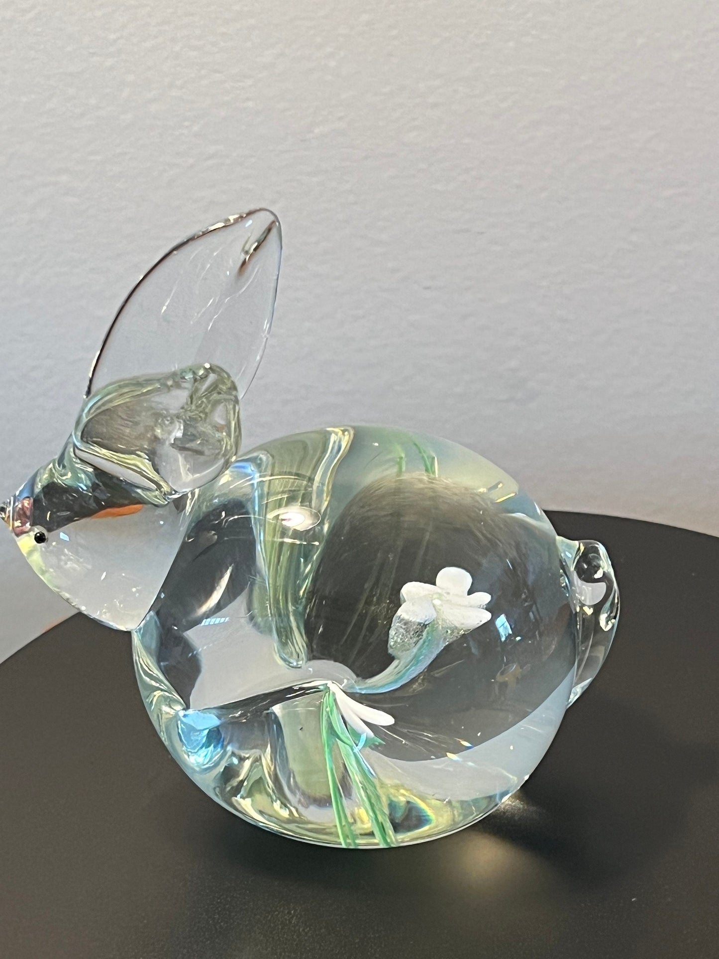 Vintage Glass Rabbit Bunny with Flowers Inside Paperweight Glass Art Lover Antiques and Vintage