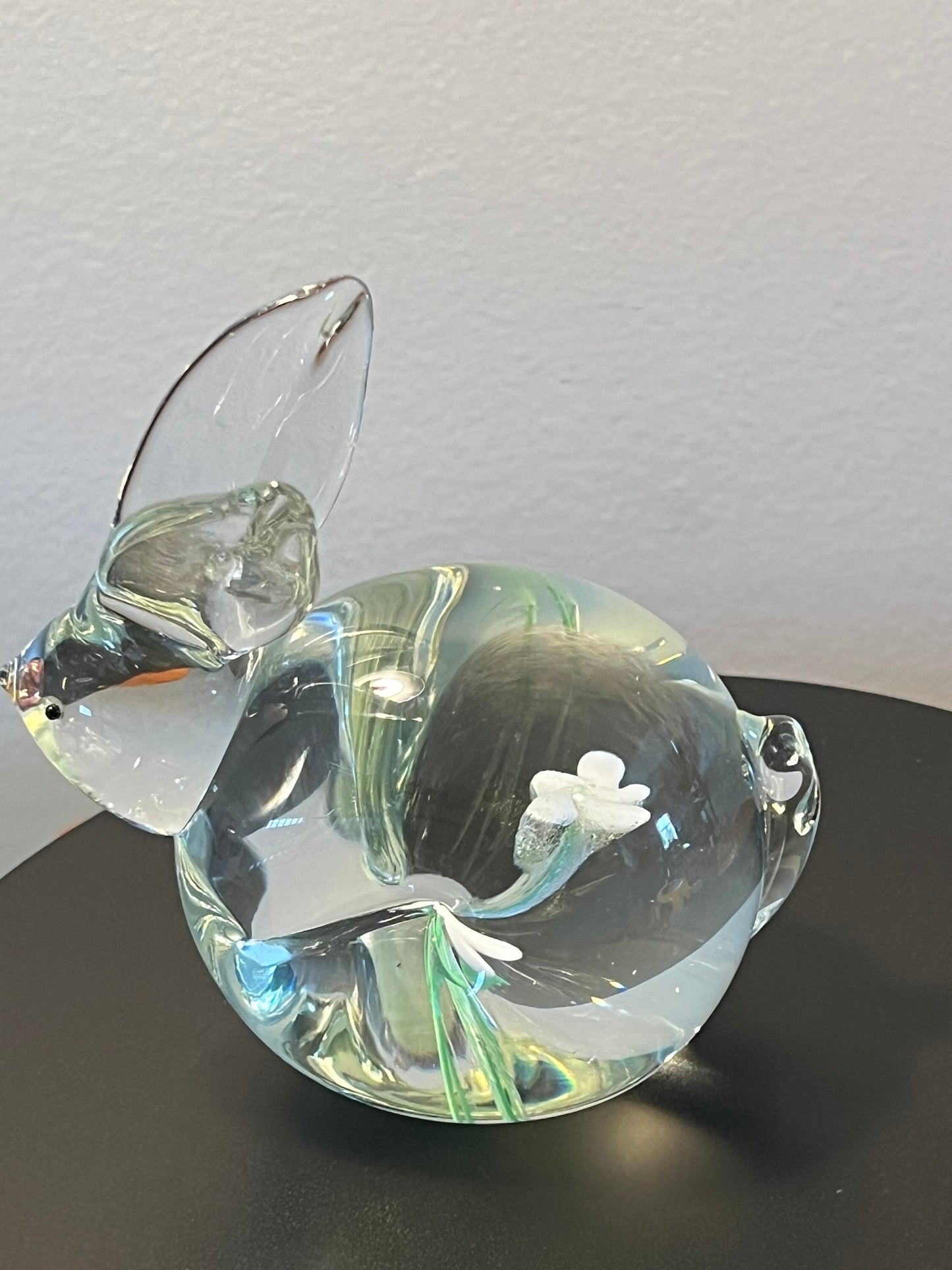 Vintage Glass Rabbit Bunny with Flowers Inside Paperweight Glass Art Lover Antiques and Vintage