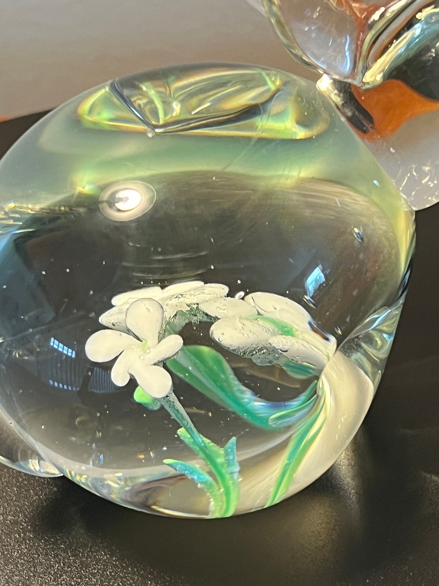 Vintage Glass Rabbit Bunny with Flowers Inside Paperweight Glass Art Lover Antiques and Vintage
