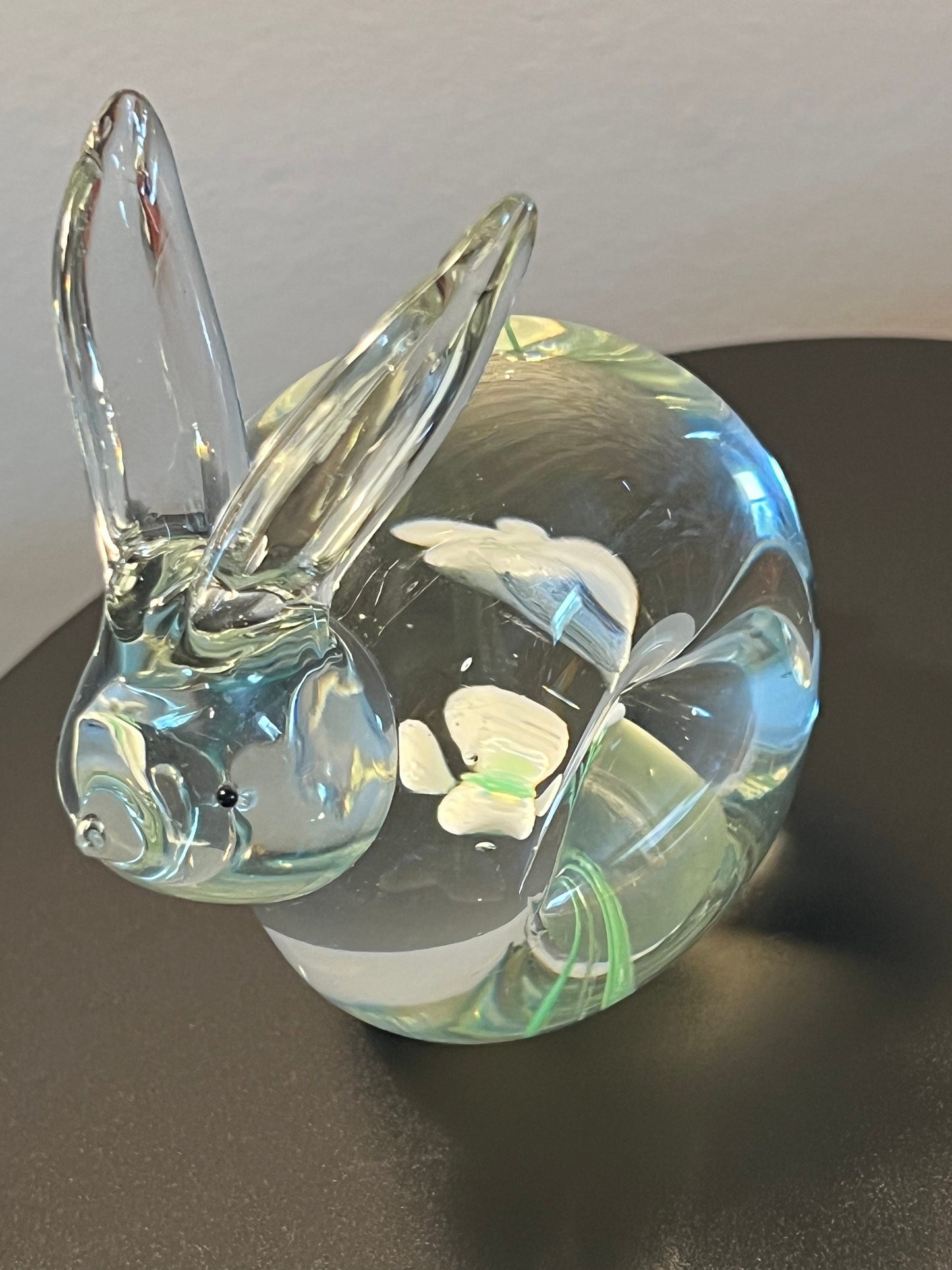 Vintage Glass Rabbit Bunny with Flowers Inside Paperweight Glass Art Lover Antiques and Vintage