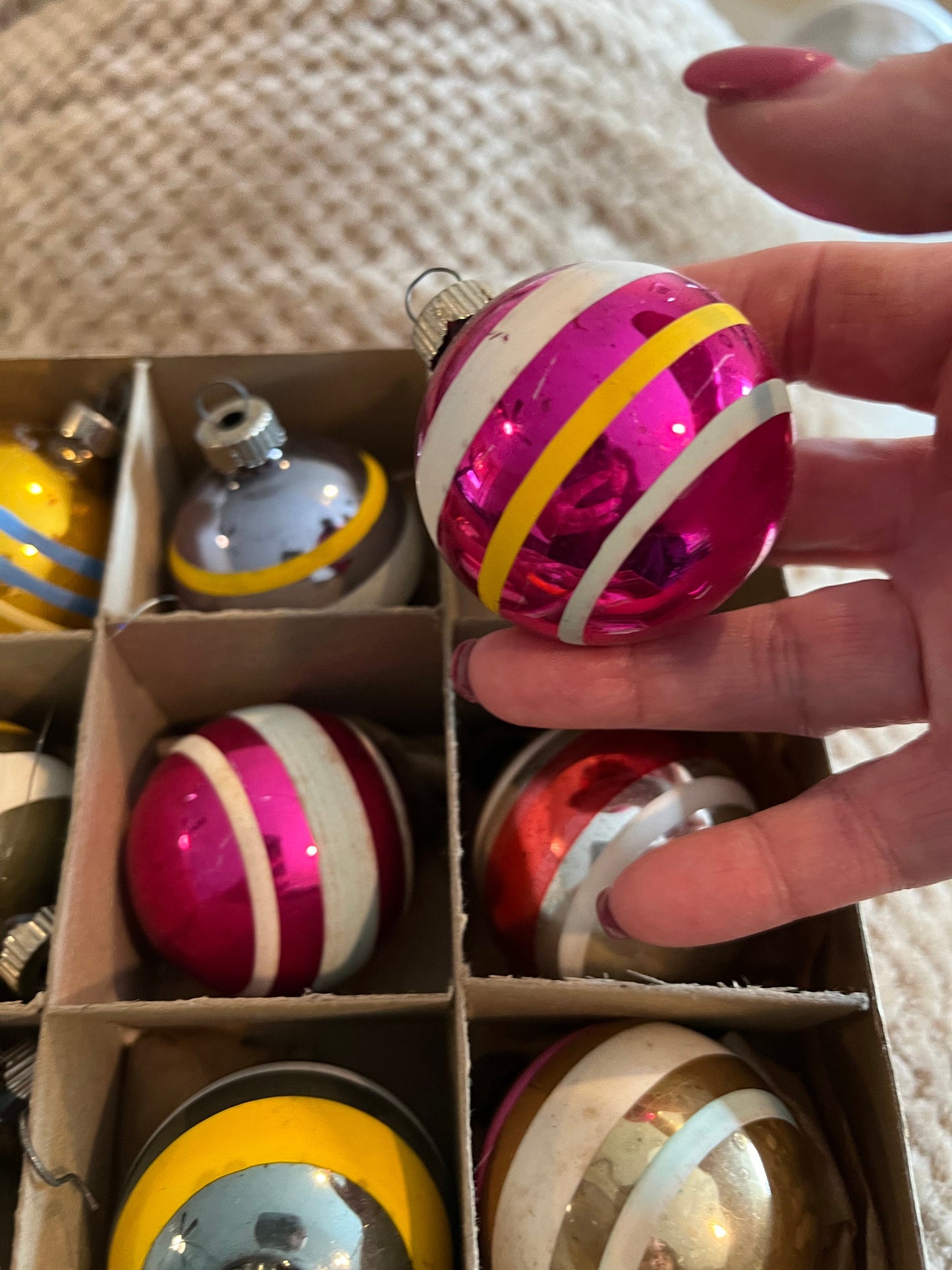 Vintage Shiny Brite Hand Blown Glass Ornament Collection of 12 Made in USA Original Box Lover Antiques and Vintage