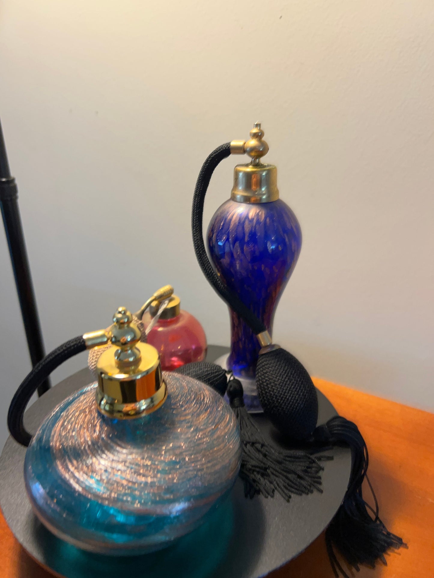 Vintage Cobalt Blue Venetian Collection of 3 Perfume Bottles Decanters, Atomizers, Glass Art, Pretty Bottle, Artsy Lover Antiques