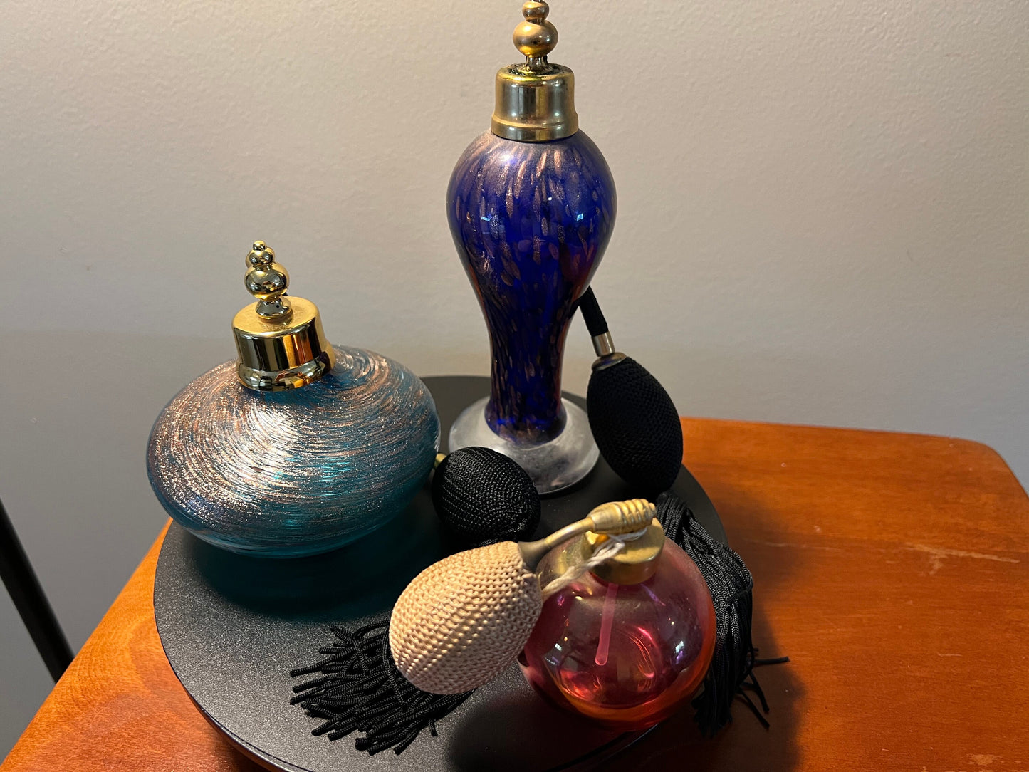 Vintage Cobalt Blue Venetian Collection of 3 Perfume Bottles Decanters, Atomizers, Glass Art, Pretty Bottle, Artsy Lover Antiques