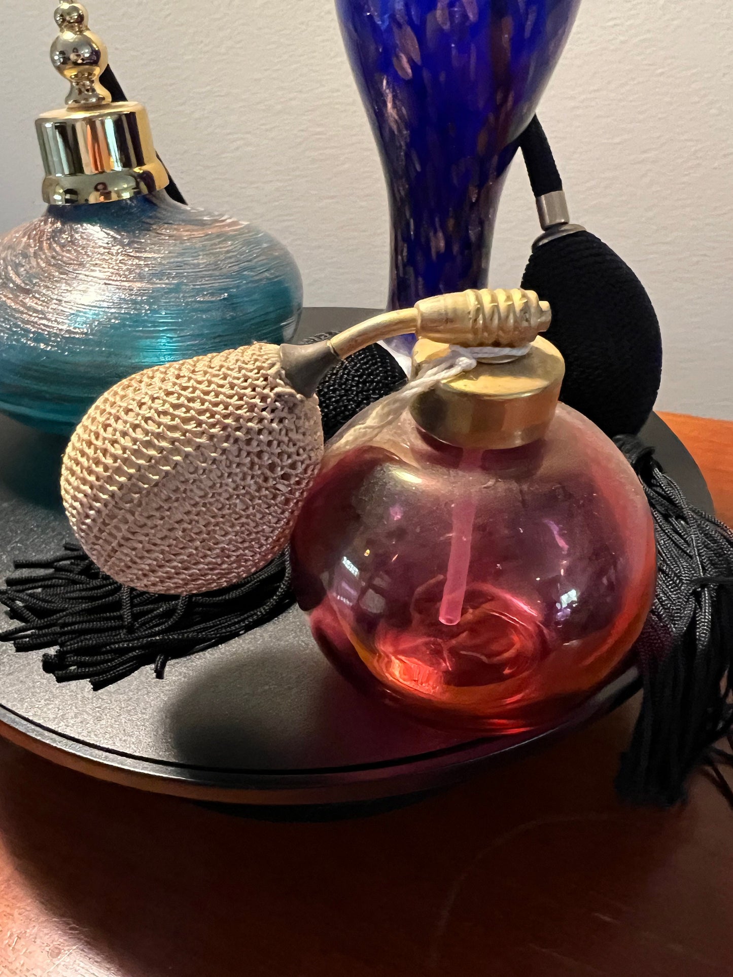 Vintage Cobalt Blue Venetian Collection of 3 Perfume Bottles Decanters, Atomizers, Glass Art, Pretty Bottle, Artsy Lover Antiques